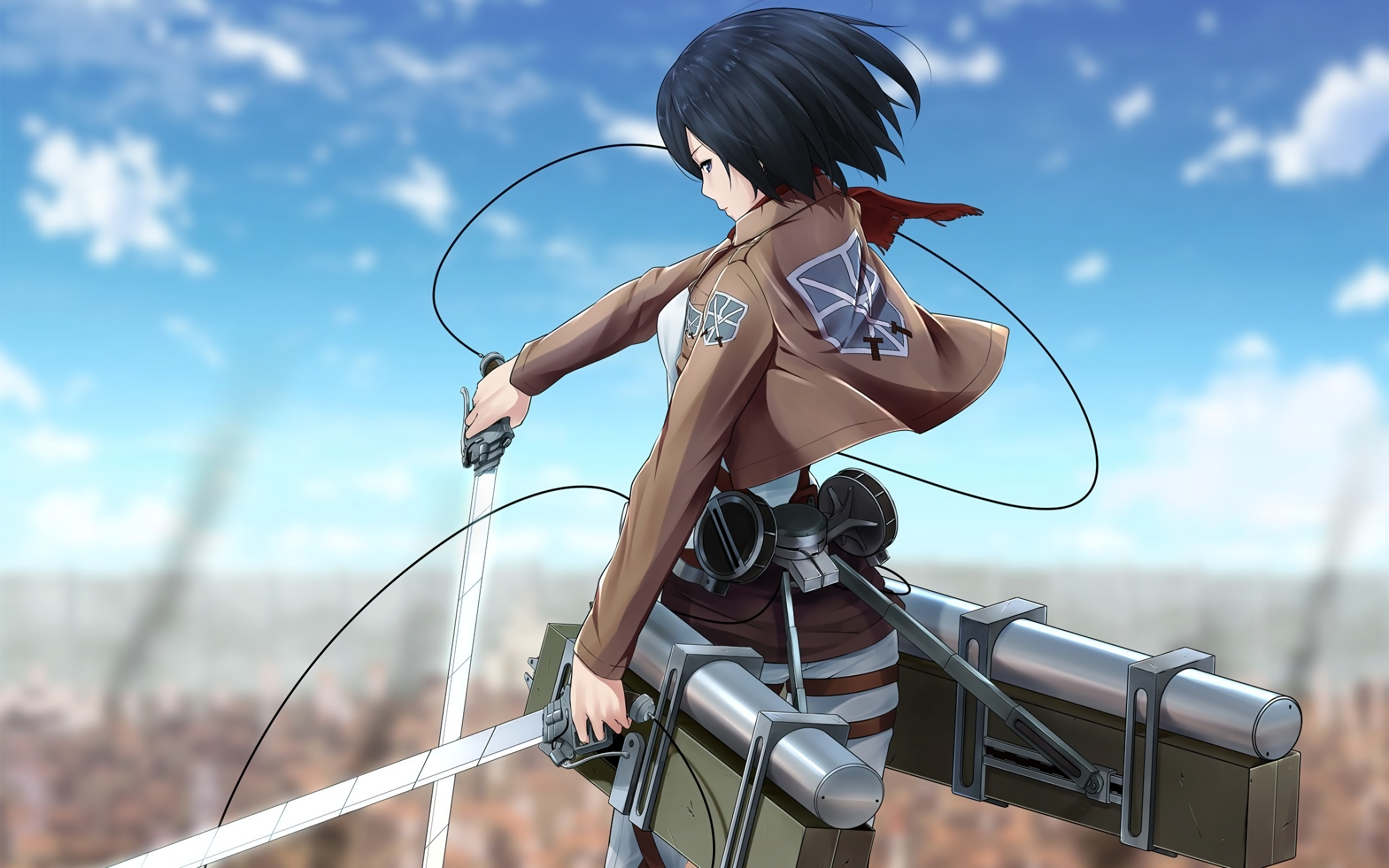 Mikasa Ackerman with swords and ODM gear HD Wallpaper