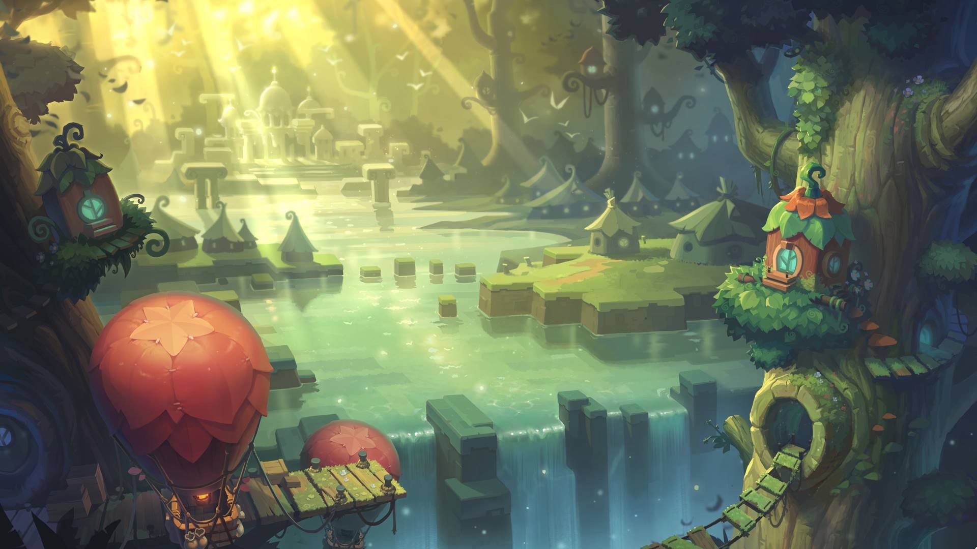 MapleStory 2 Fantasy Village with Hot Air Balloons HD Wallpaper