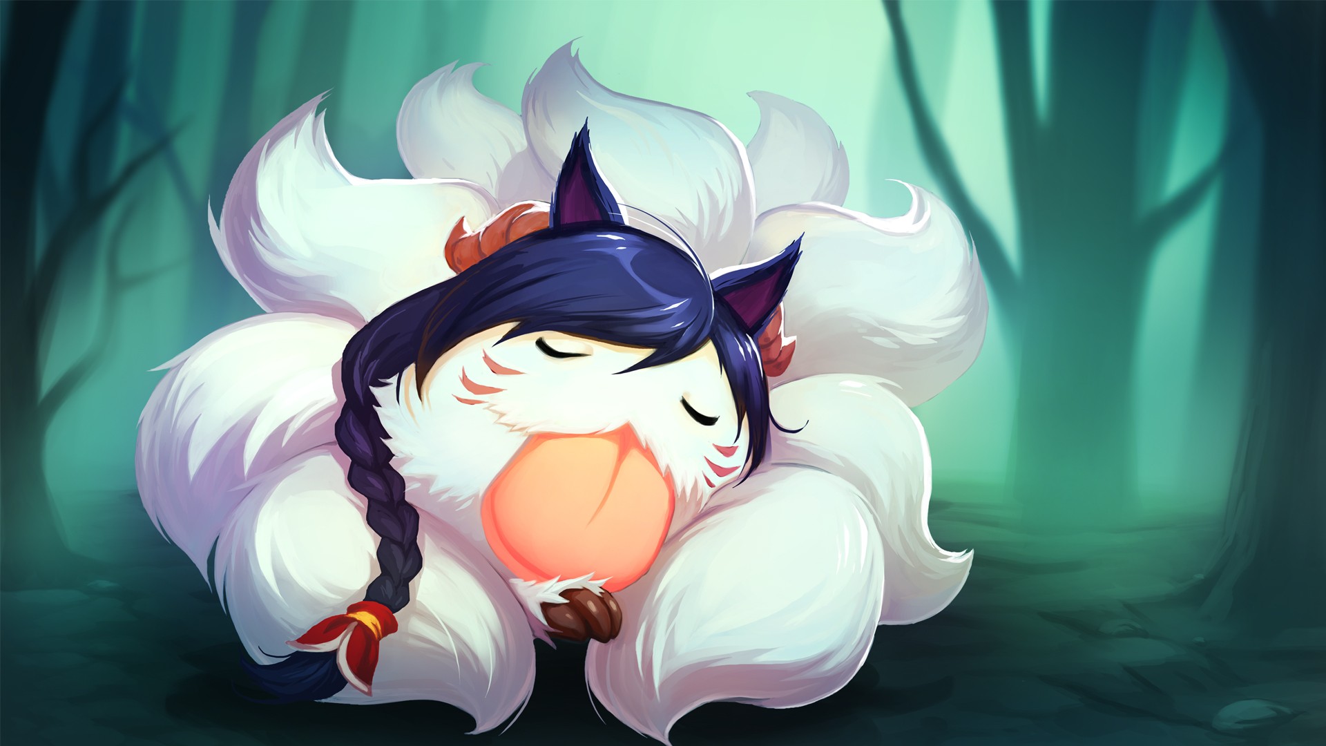 Ahri sleeping in a forest HD Wallpaper