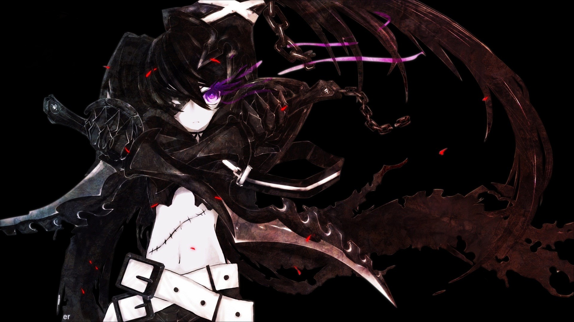 Black Rock Shooter with purple eyes and black outfit HD Wallpaper