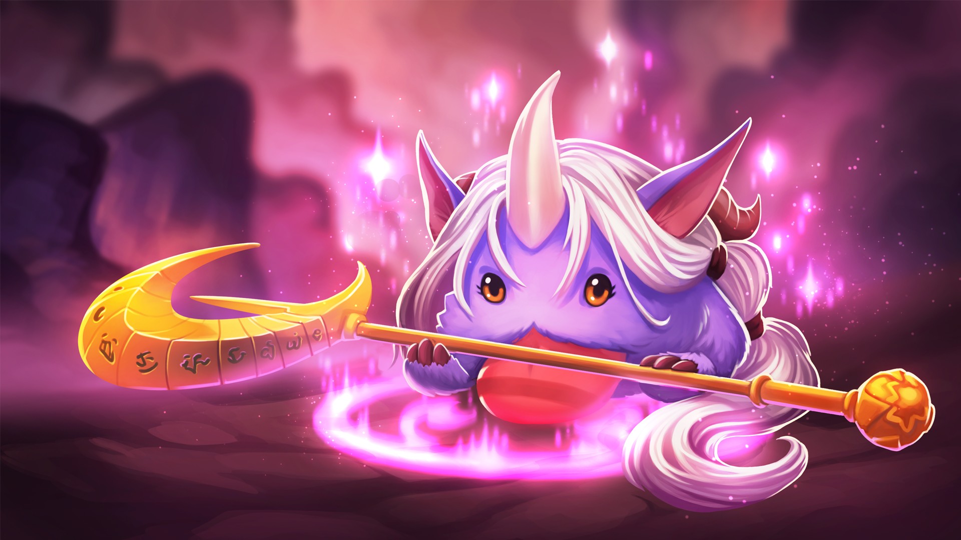 Soraka holding a golden staff with runes HD Wallpaper