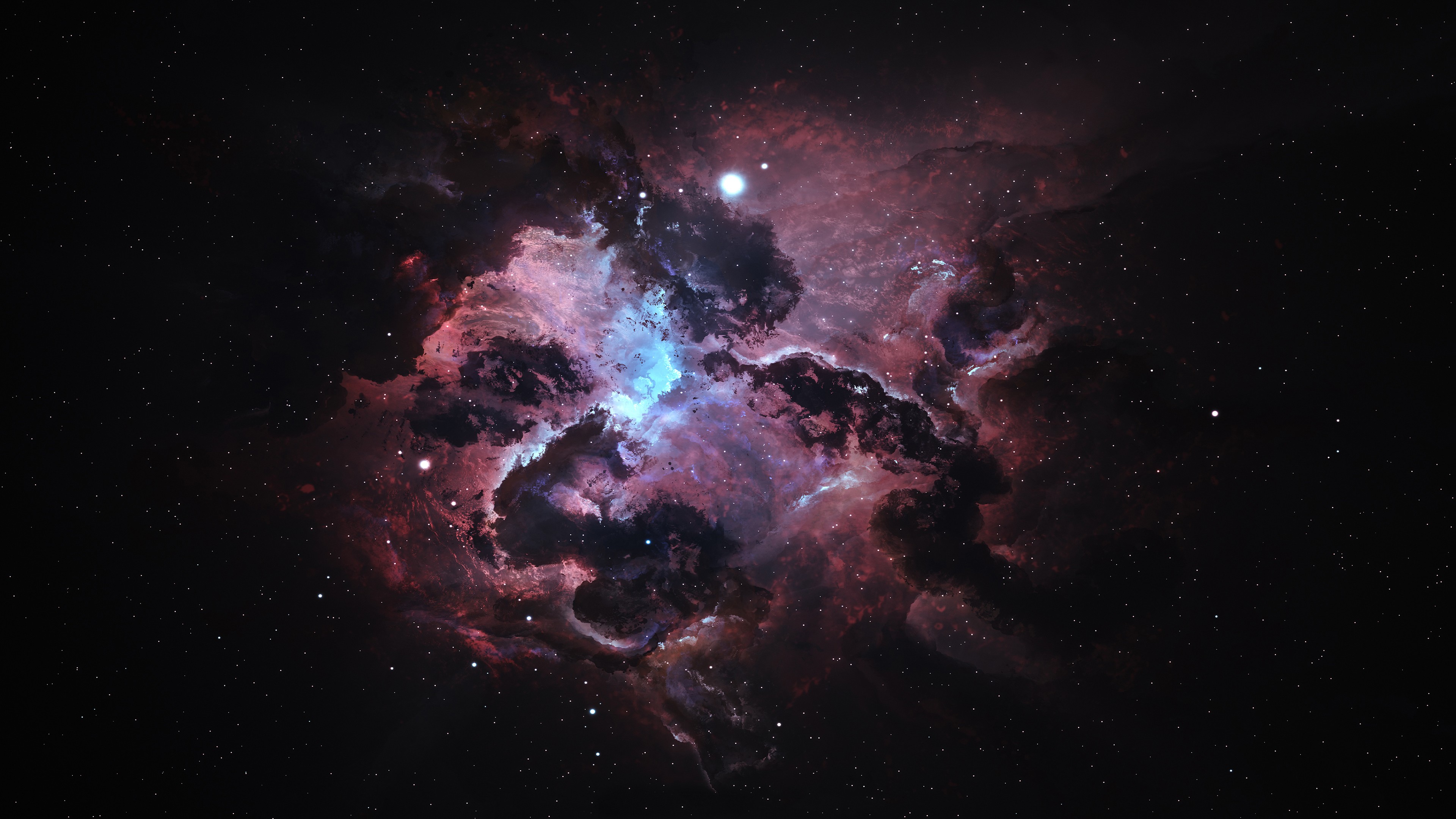 Digital art of a colorful nebula in space with stars HD Wallpaper