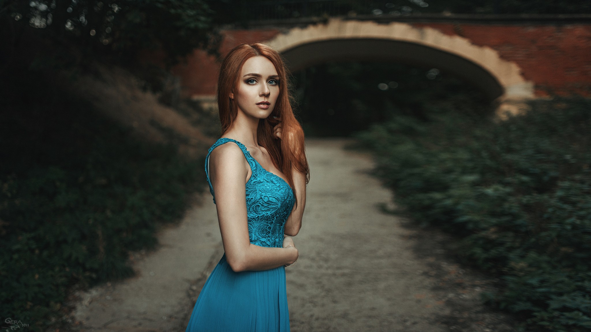 Woman in blue dress by Georgy Chernyadyev HD Wallpaper