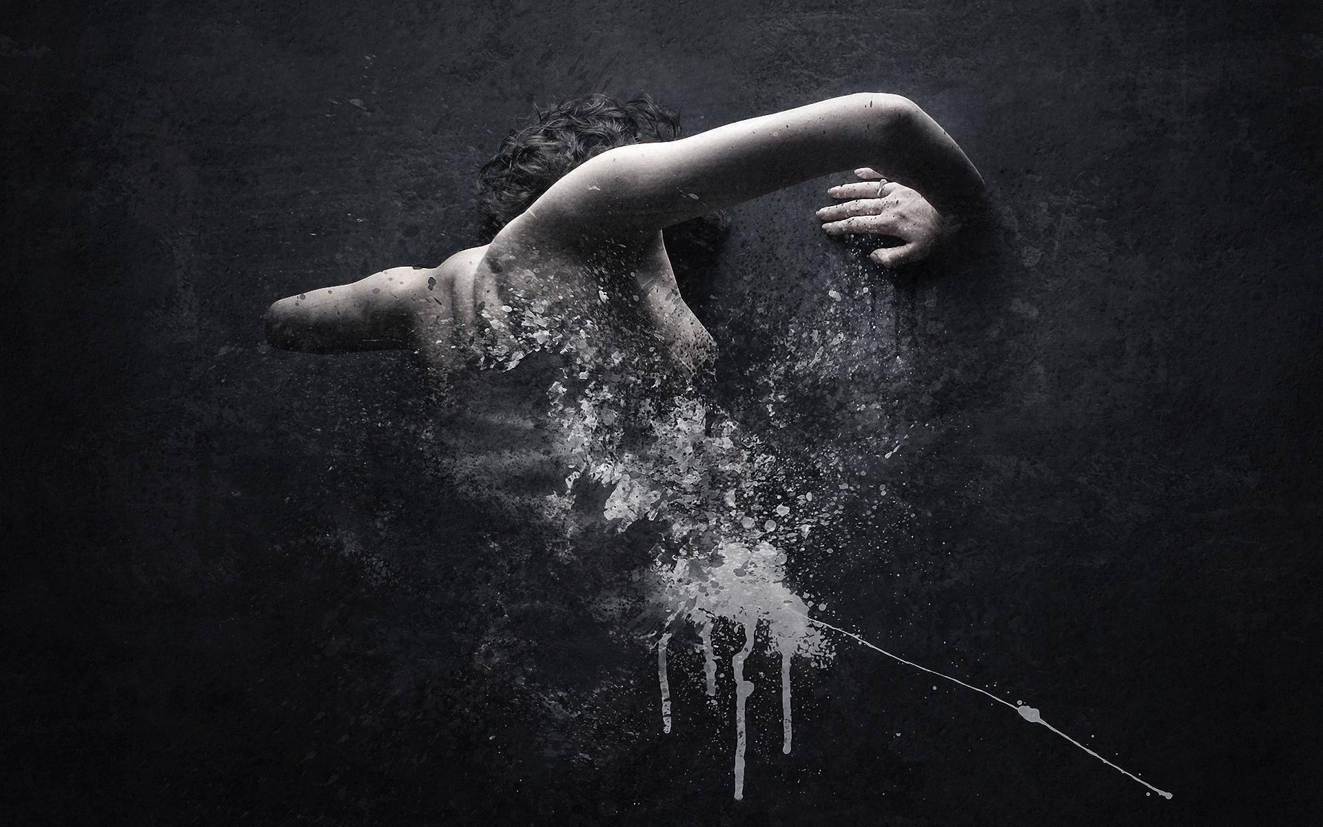 Artwork of a person dissolving into paint HD Wallpaper