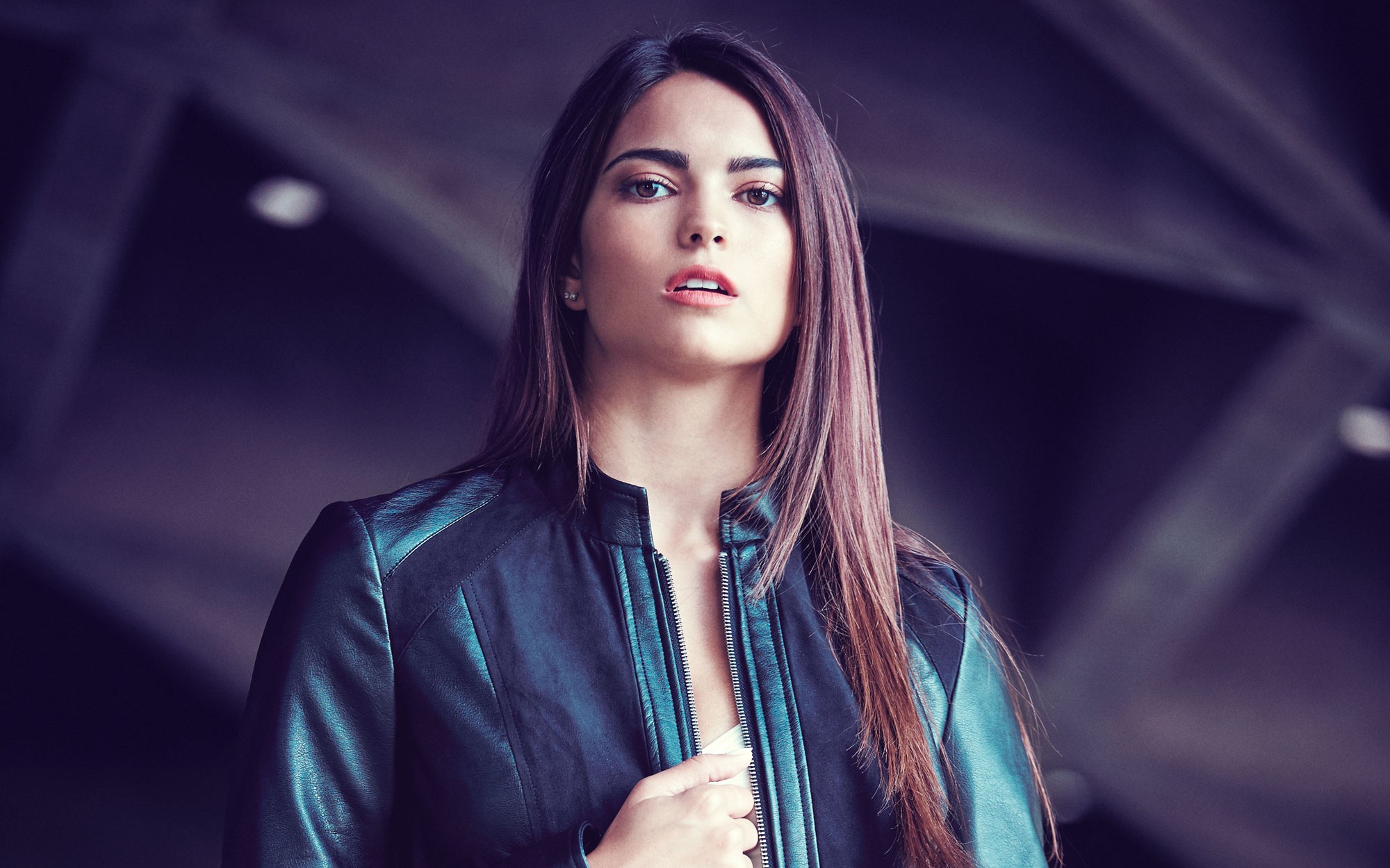 Kyra Santoro wearing a leather jacket HD Wallpaper