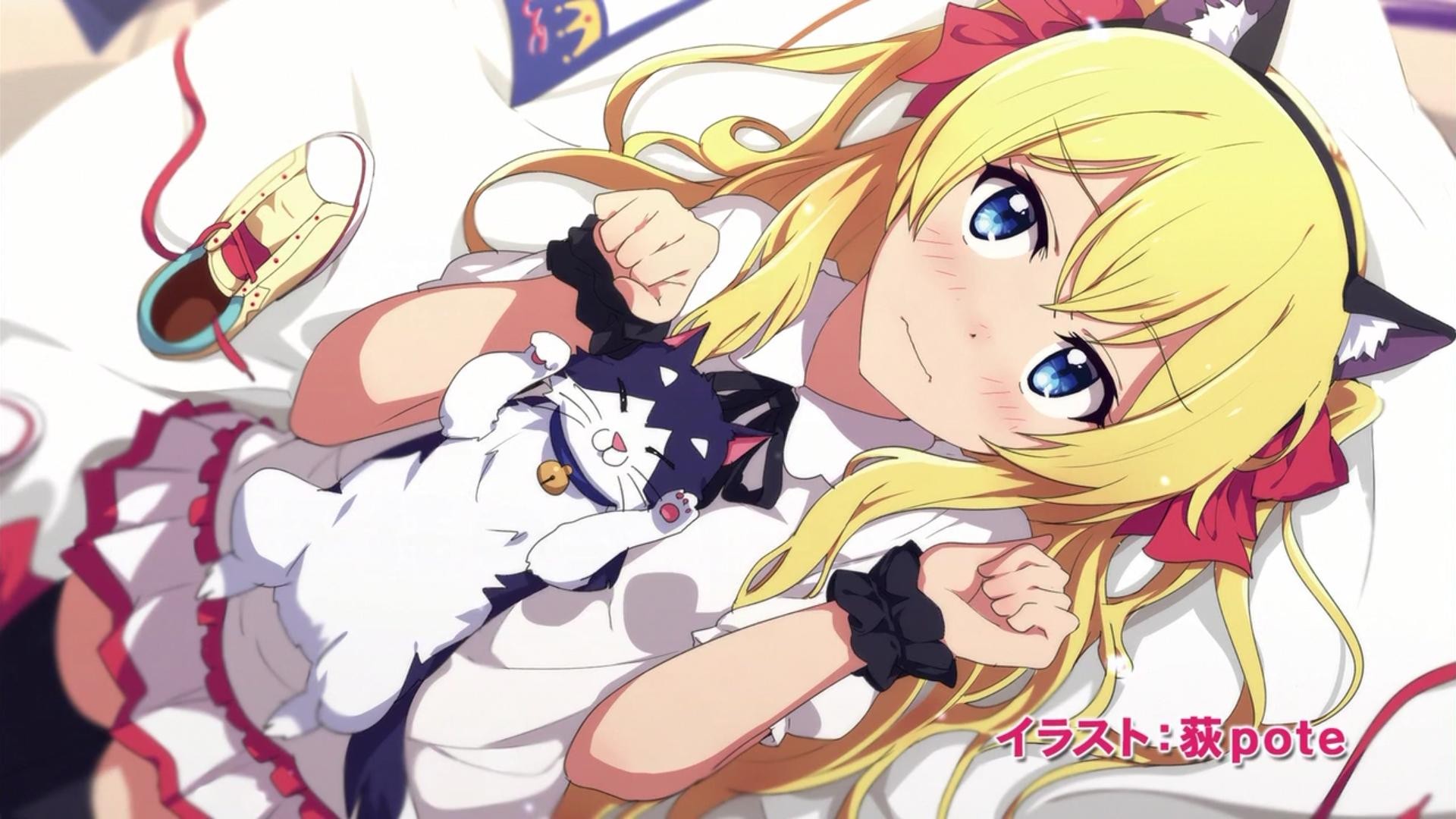 Sakurada Hikari with a cat plushie HD Wallpaper