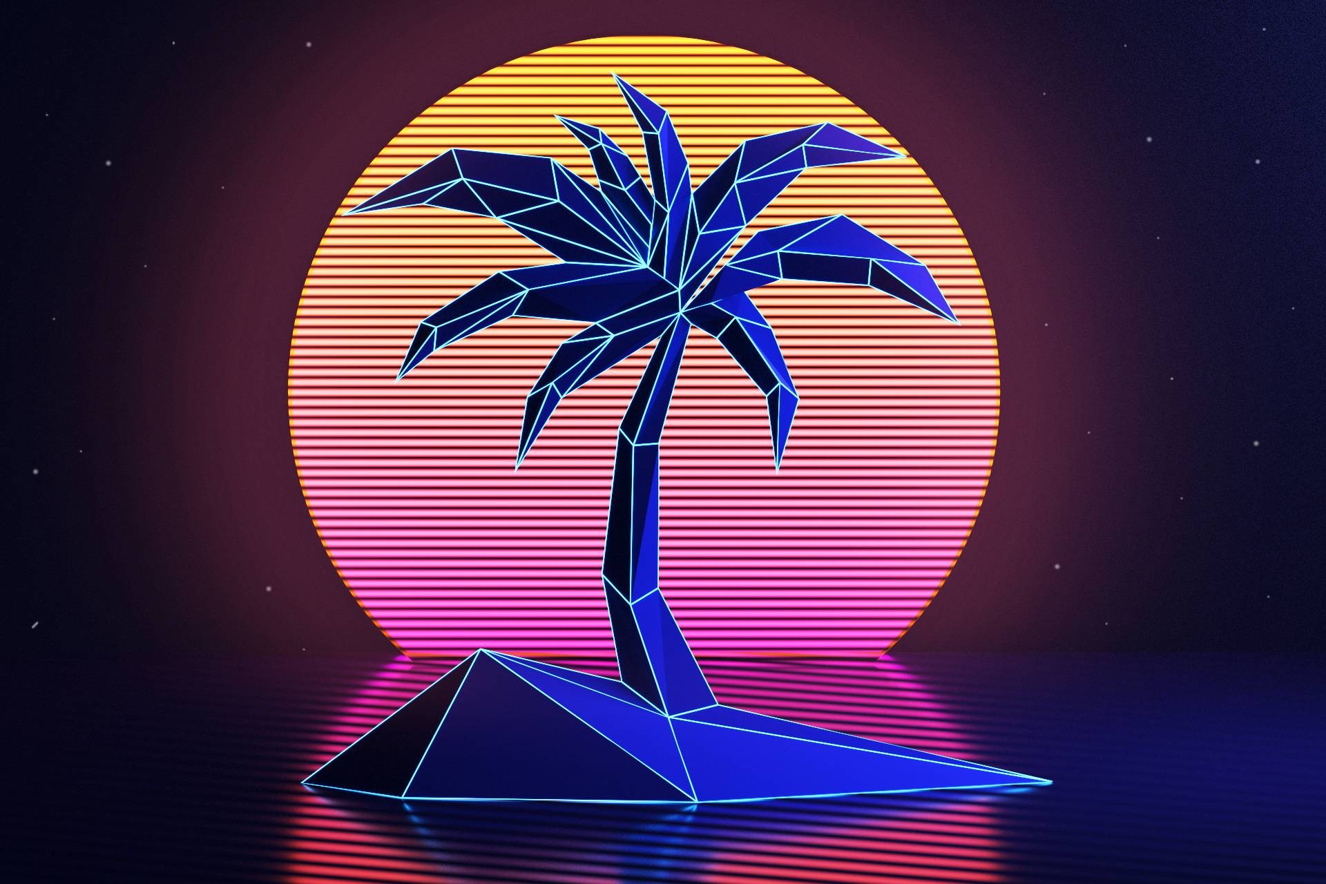 Low poly palm tree on an island at sunset HD Wallpaper