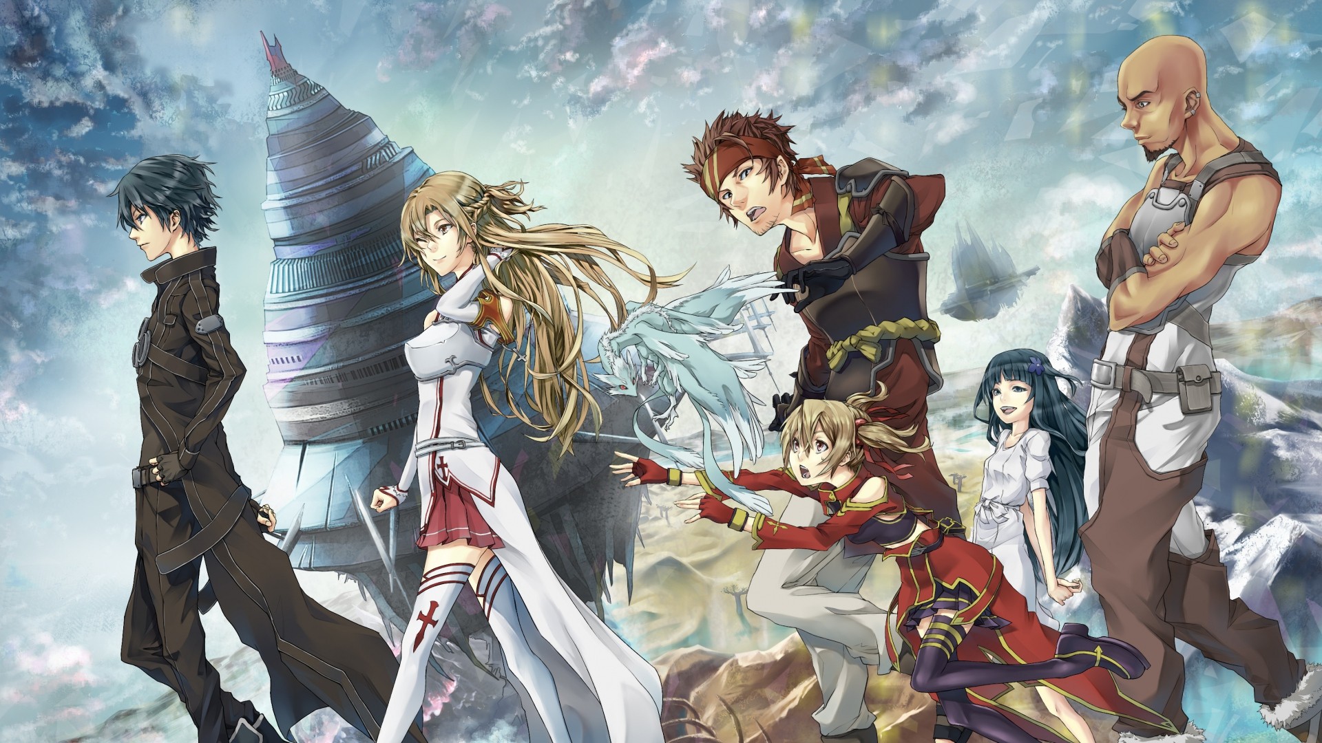 Sword Art Online characters in a fantasy landscape HD Wallpaper