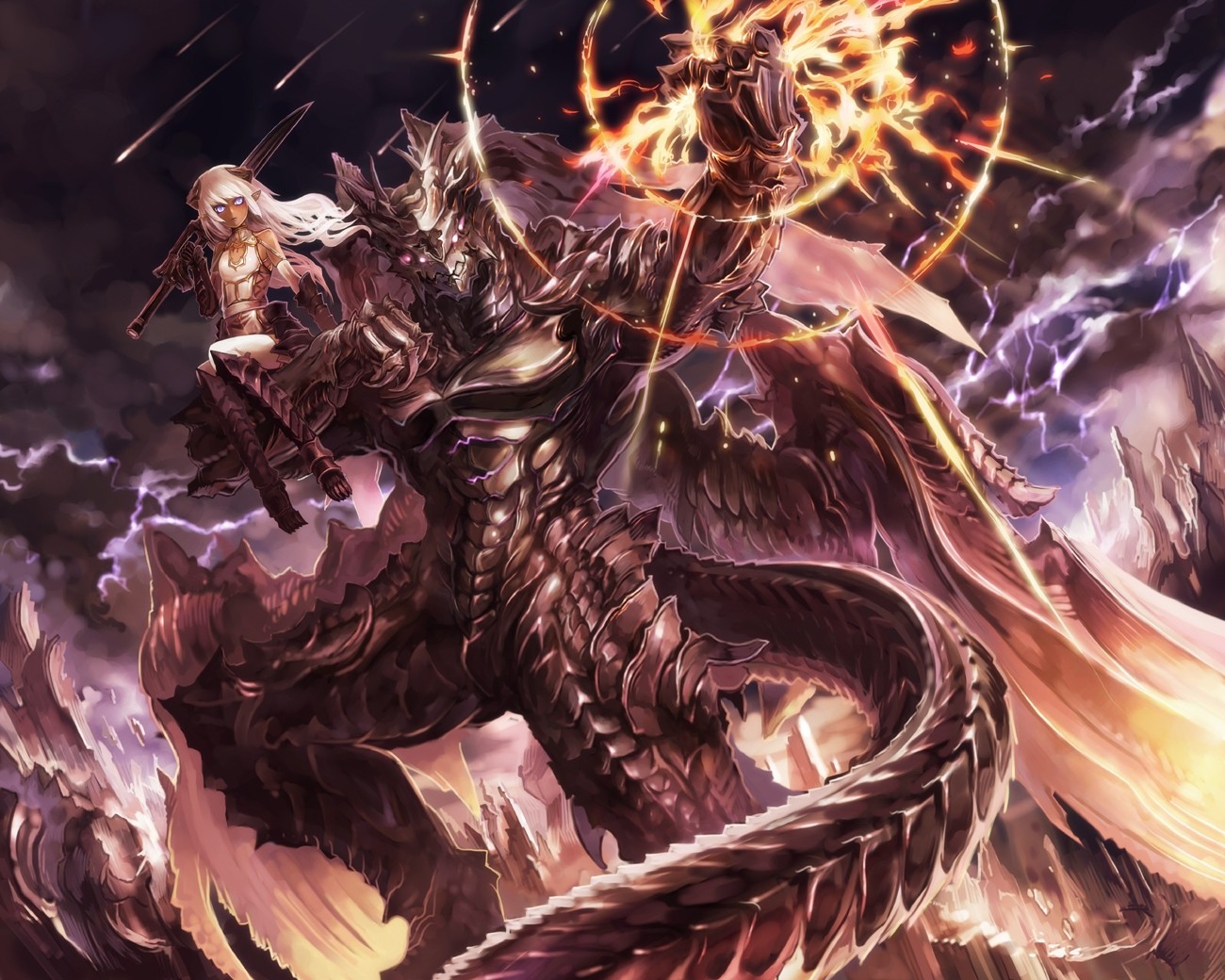 Pixiv Fantasia: Girl Riding a Dragon HD Wallpaper