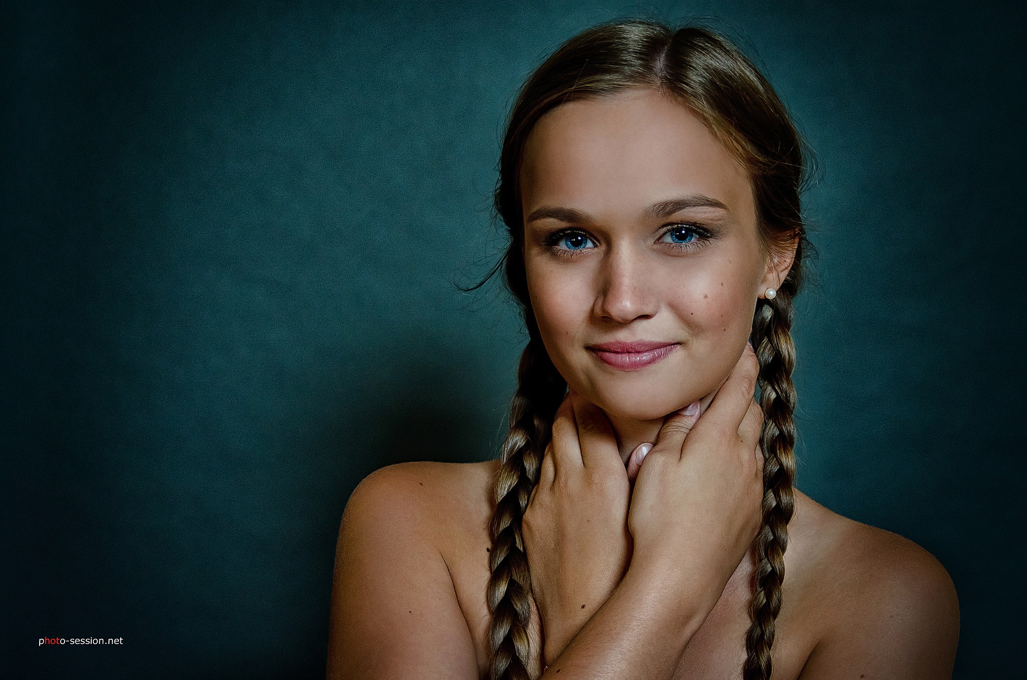 Portrait of a smiling blonde woman with braided hair HD Wallpaper