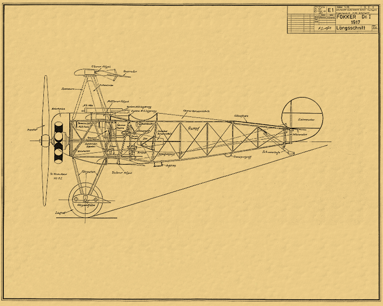 Fokker Dr. I 1917 Aircraft Blueprint HD Wallpaper