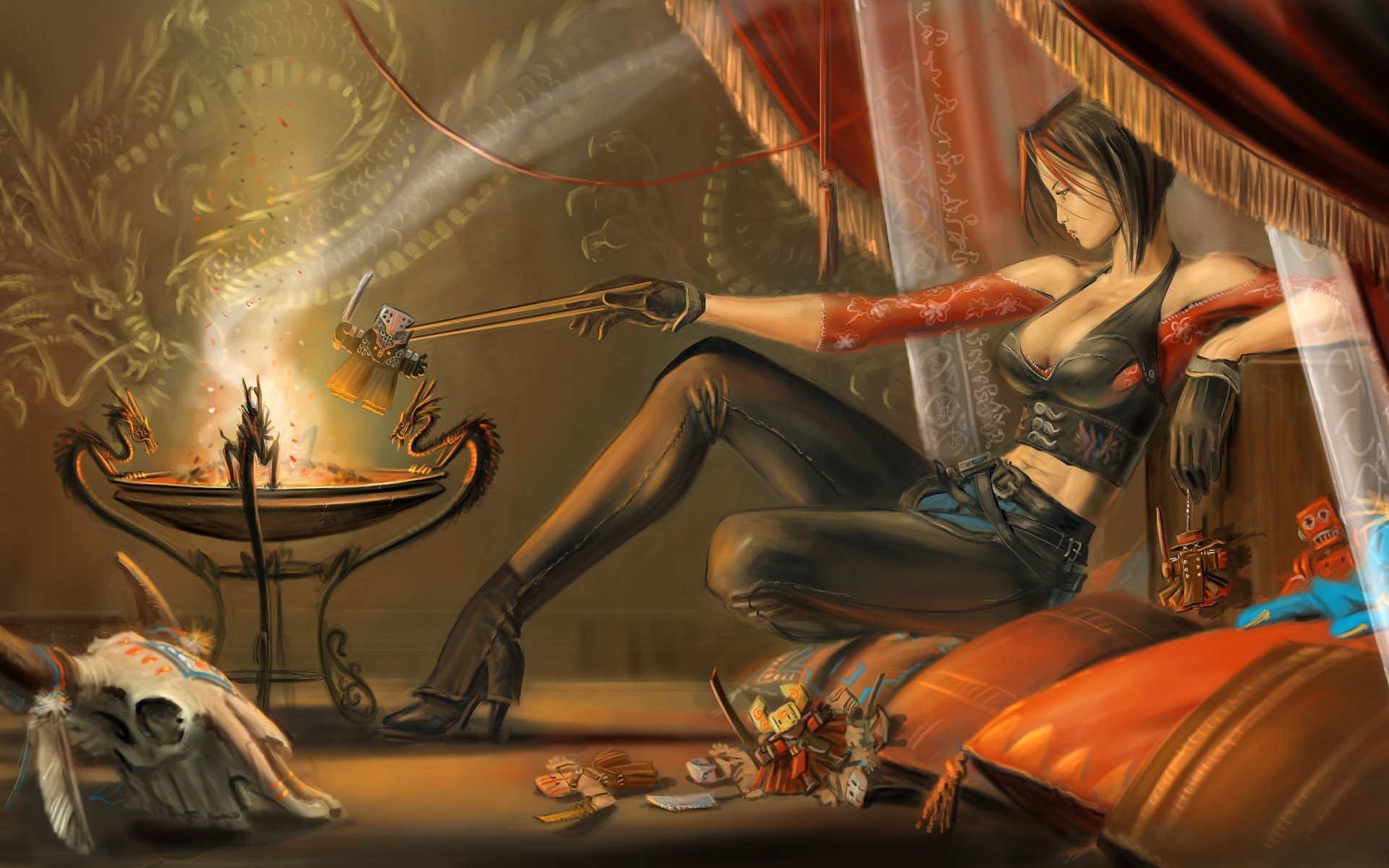 Fantasy art of a woman with a hammer HD Wallpaper