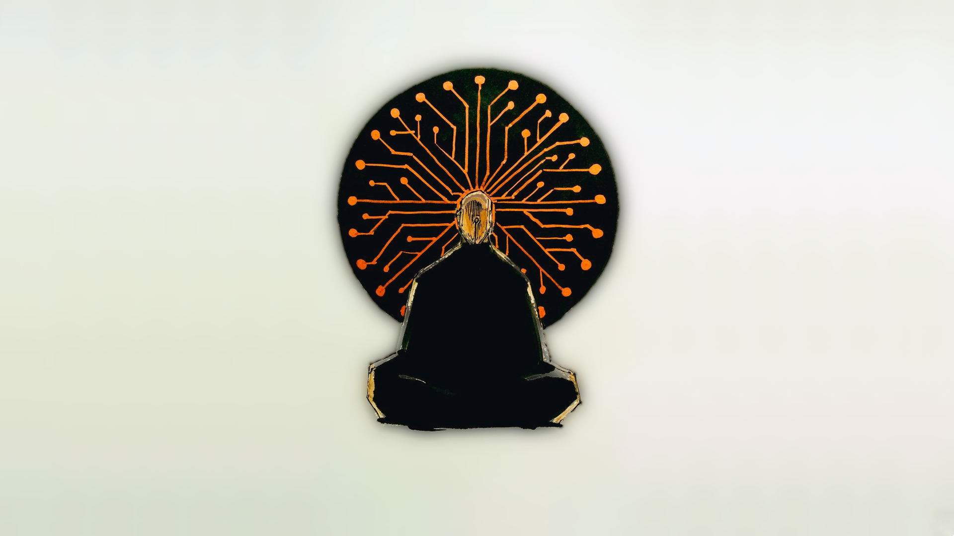 Technomancer meditating with circuit board halo HD Wallpaper