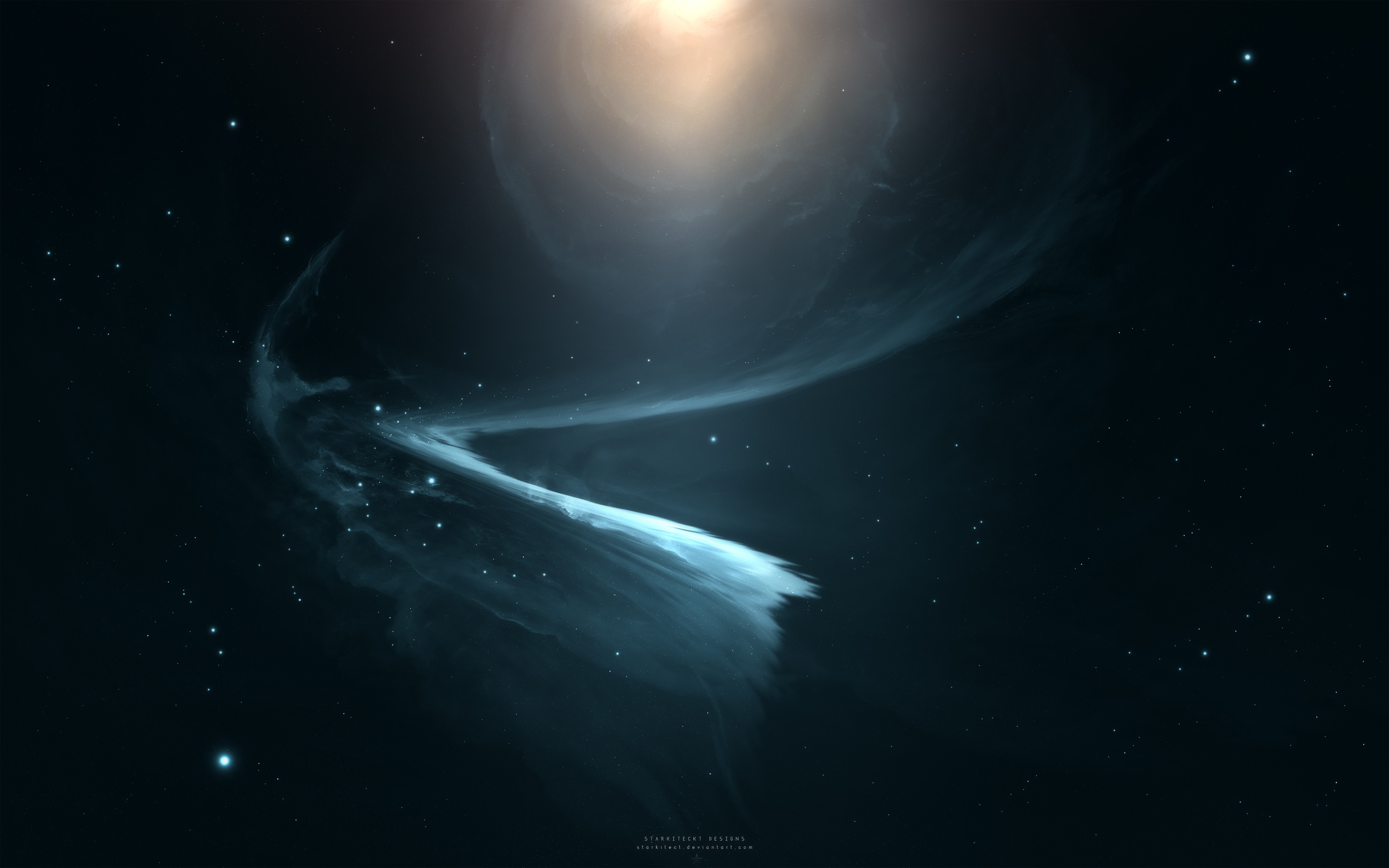 Blue nebula with stars and bright light HD Wallpaper