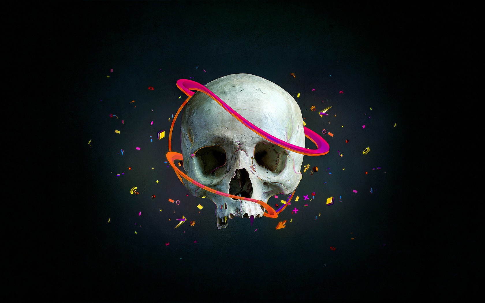 Skull with colorful rings and confetti HD Wallpaper