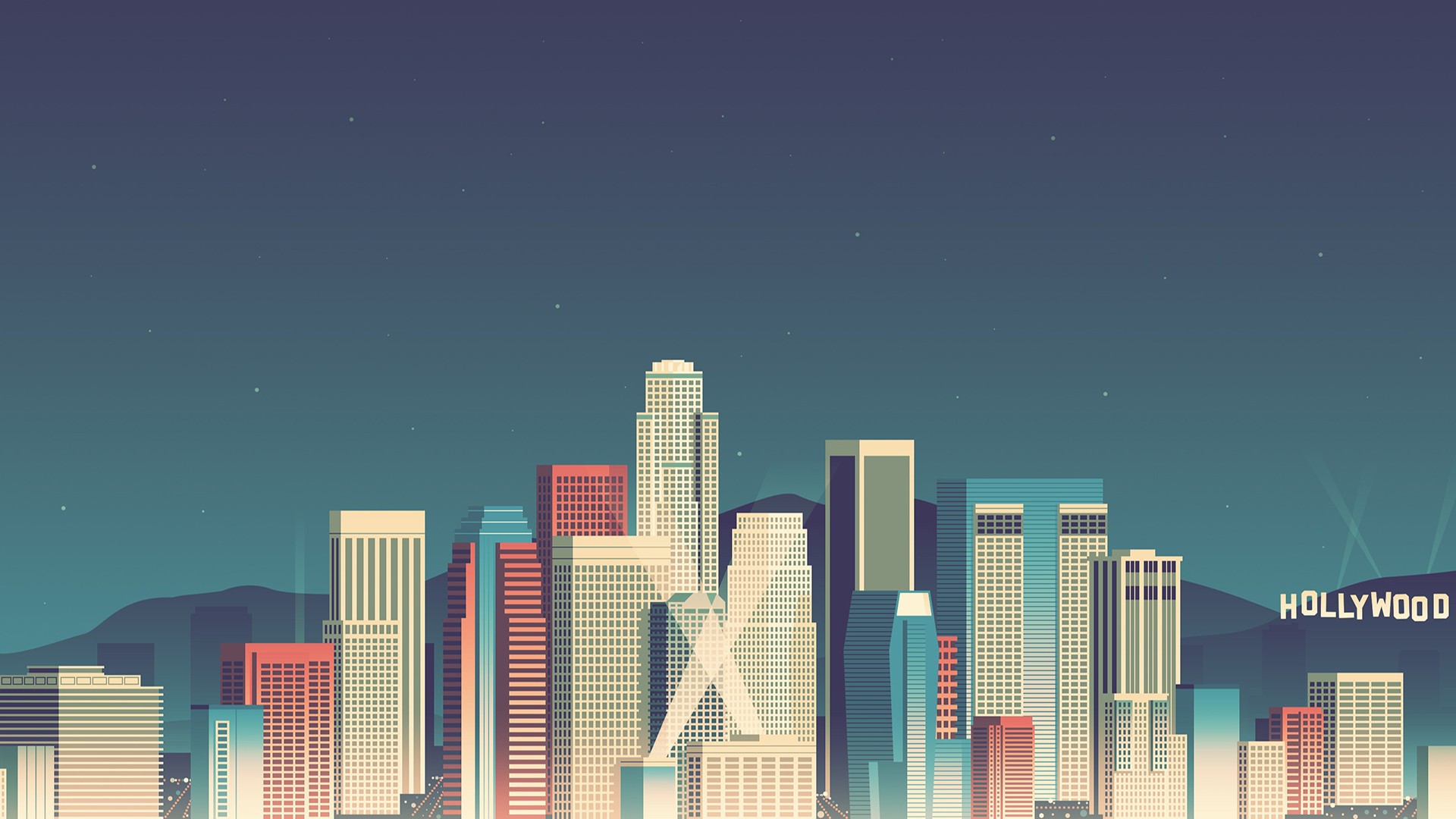 Hollywood skyline at night with stars HD Wallpaper