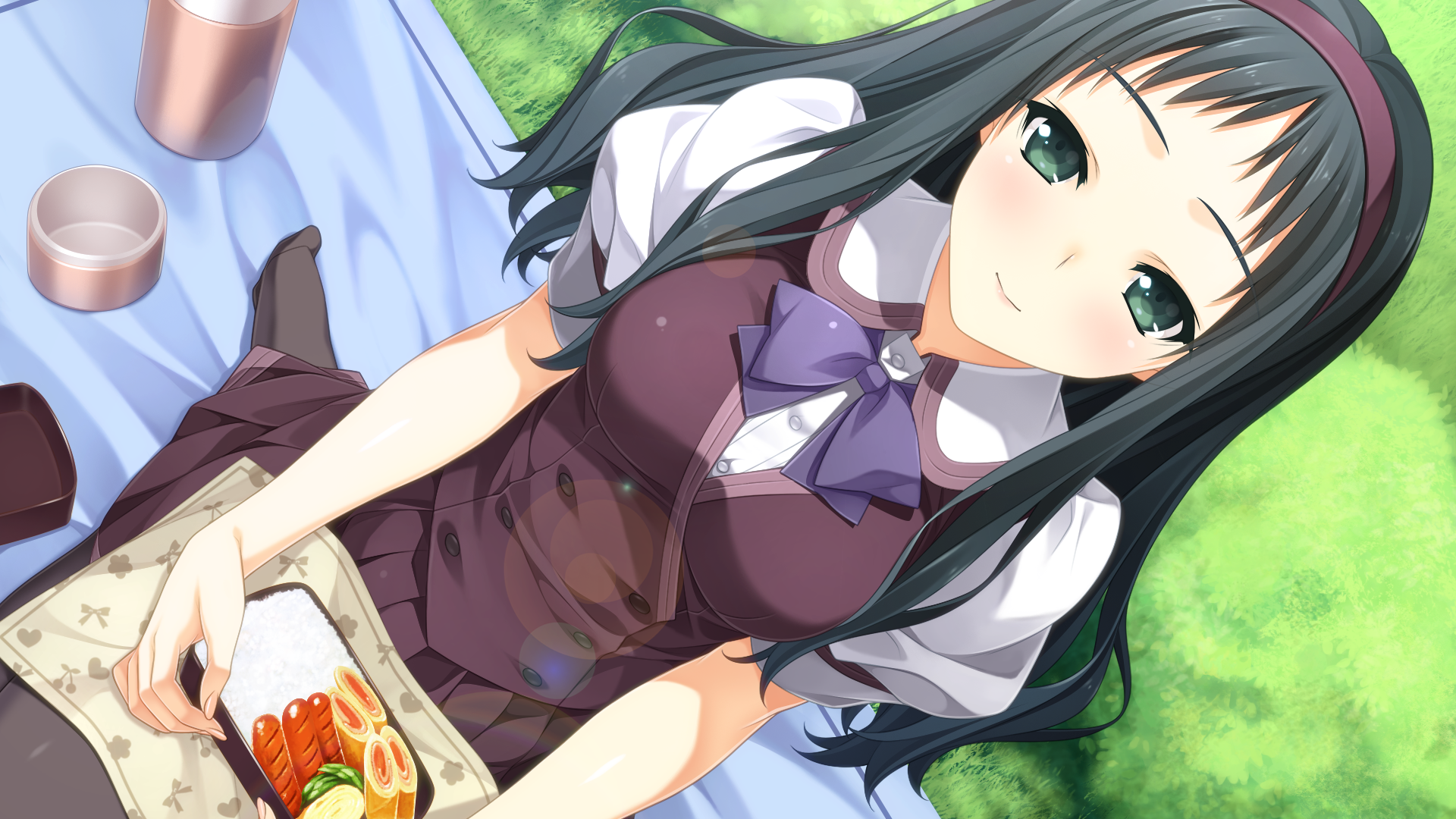 Makinosawa Ena having a picnic with a bento box HD Wallpaper