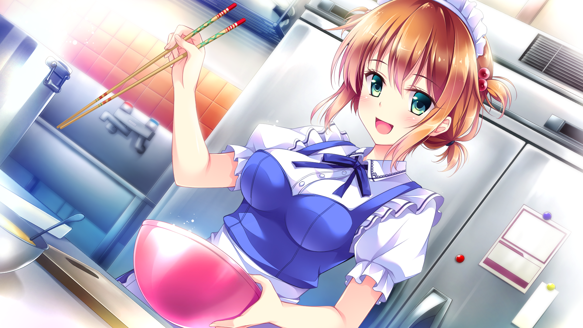 Tange Kasumi cooking in a kitchen HD Wallpaper