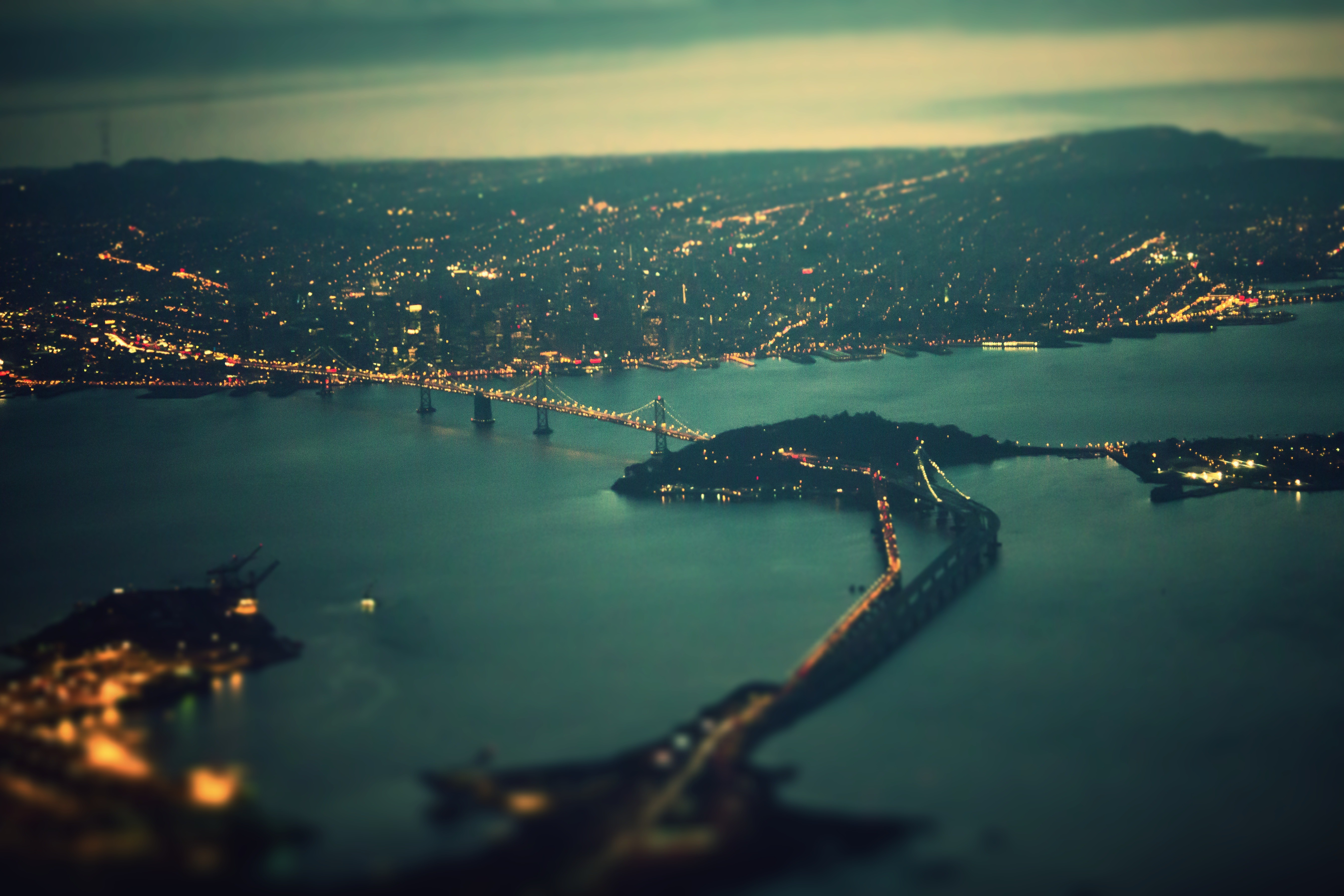Tilt Shift Cityscape with Bridges at Night HD Wallpaper