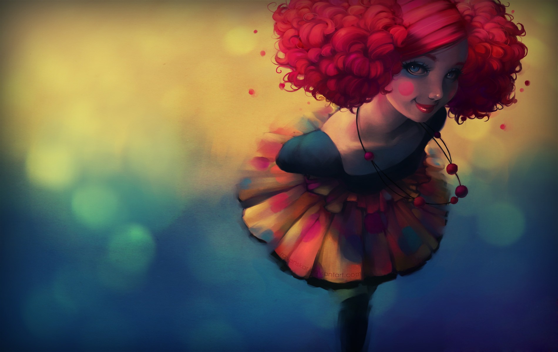Artwork of a girl with red curly hair HD Wallpaper