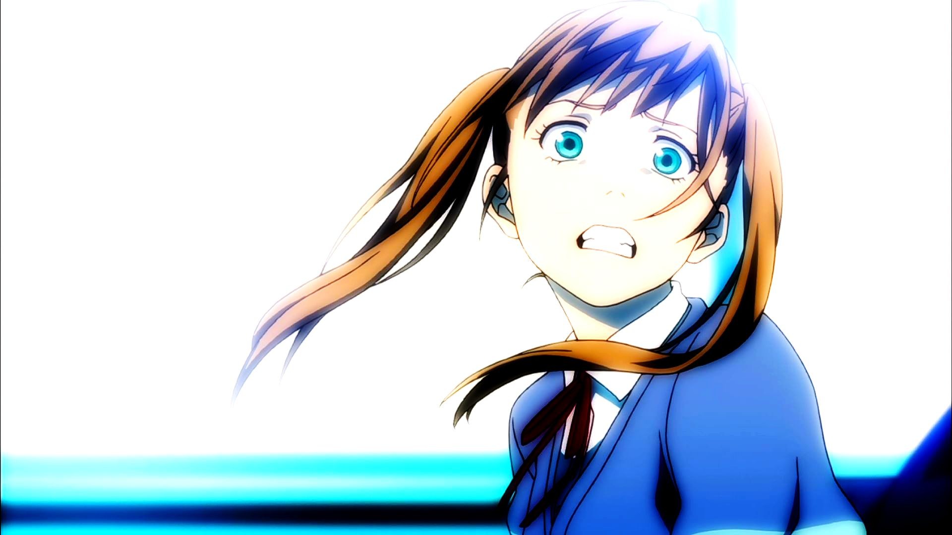 Anime girl with pigtails in a blue uniform HD Wallpaper