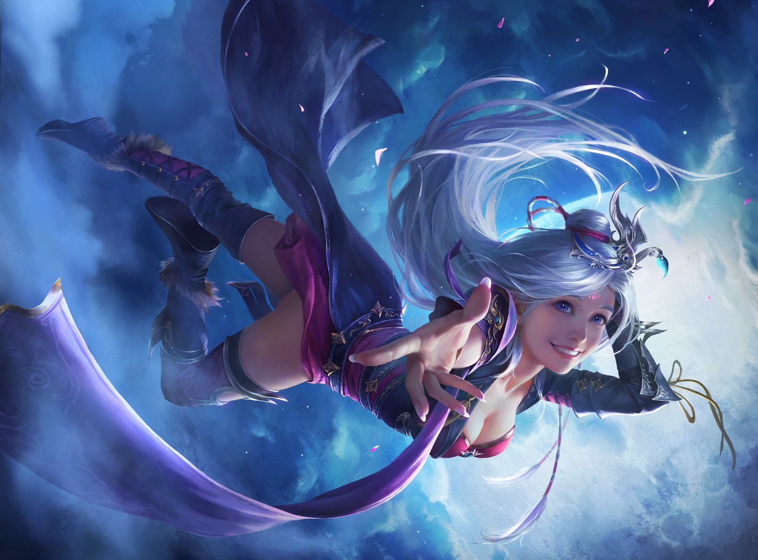 Fantasy art of a girl in the sky HD Wallpaper