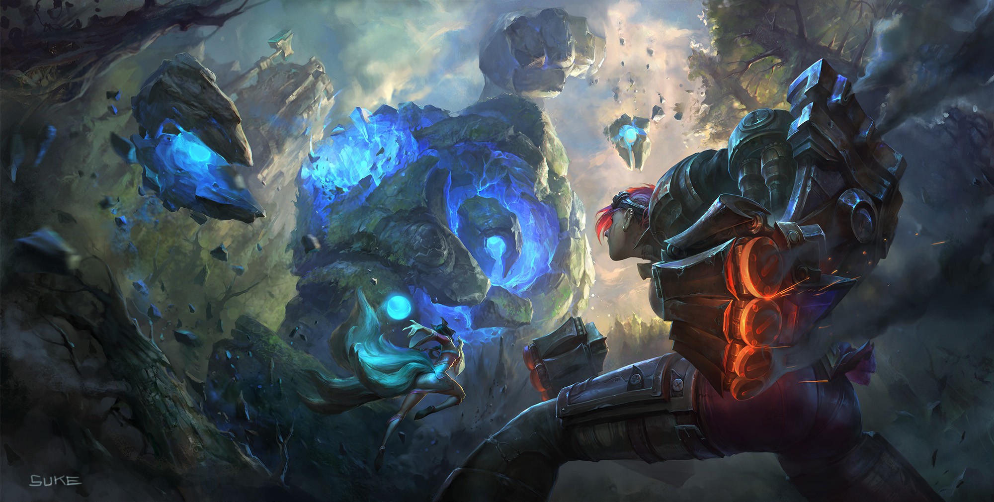 Vi and Ahri in League of Legends battle HD Wallpaper