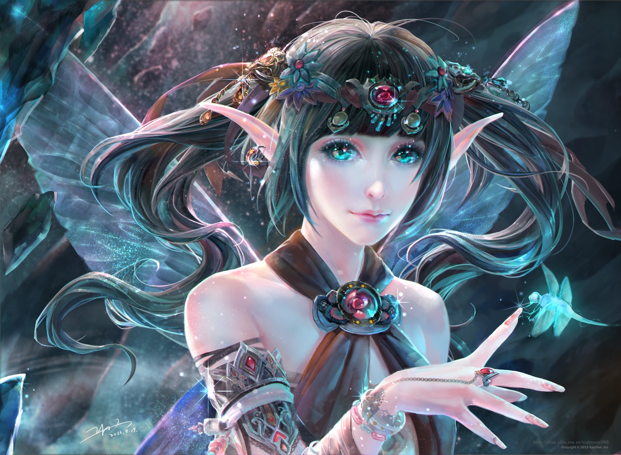 Fantasy elf with wings and a flower crown HD Wallpaper