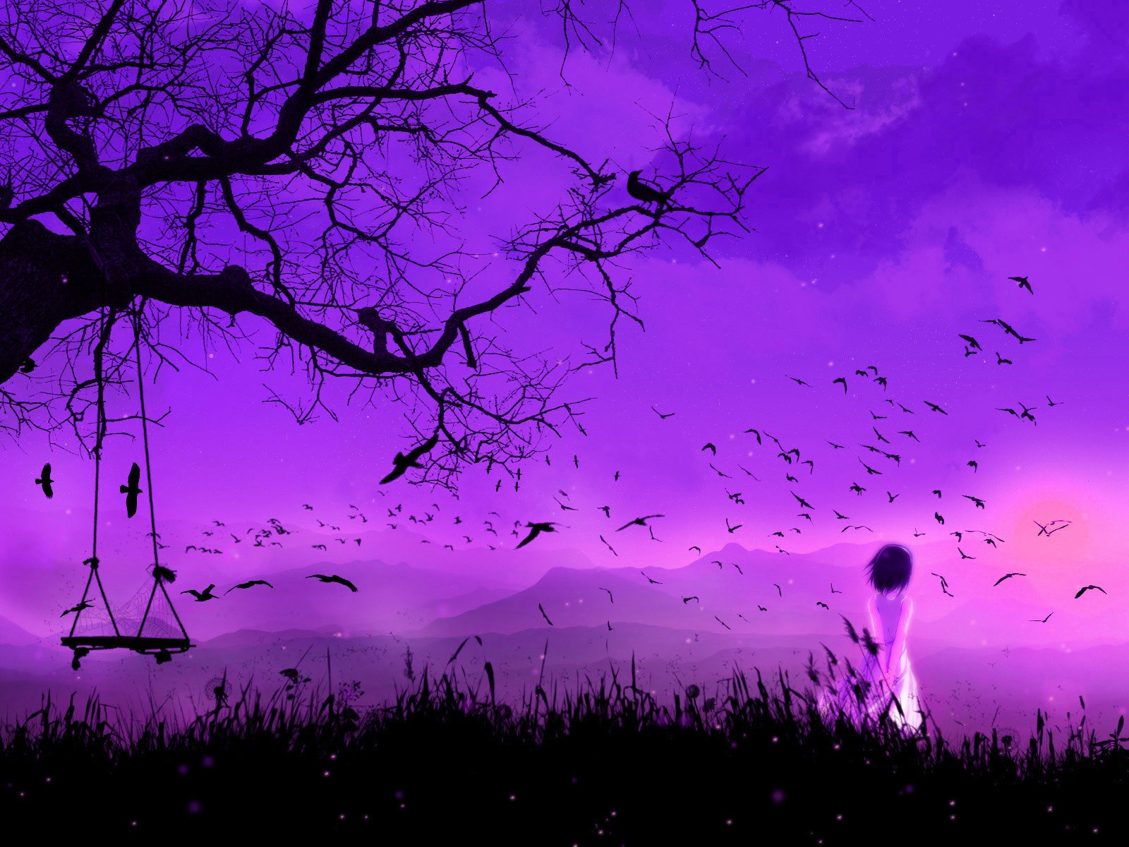 Fantasy art of a girl and birds HD Wallpaper