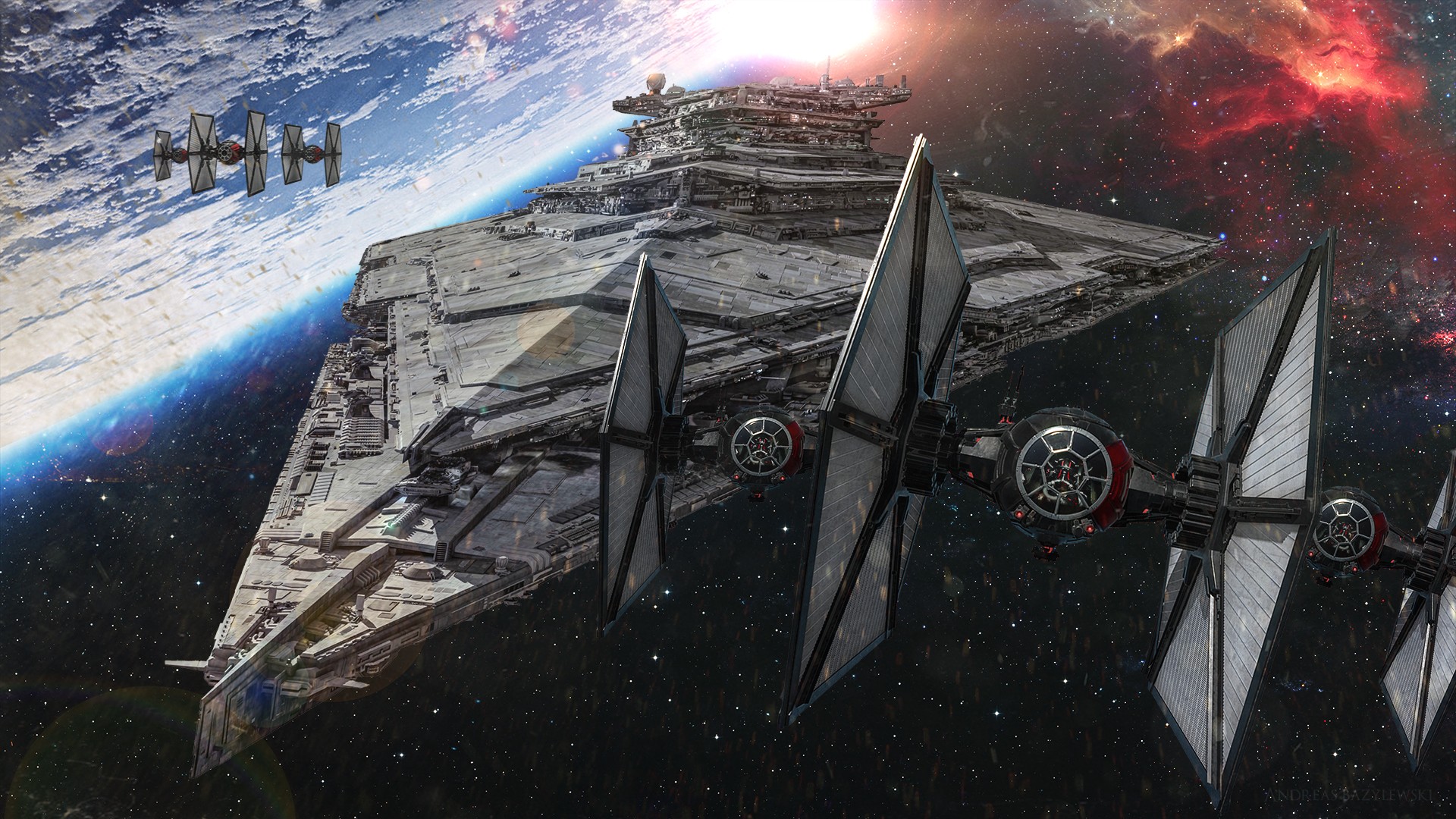 Star Wars: The Force Awakens Star Destroyer and TIE Fighters HD Wallpaper