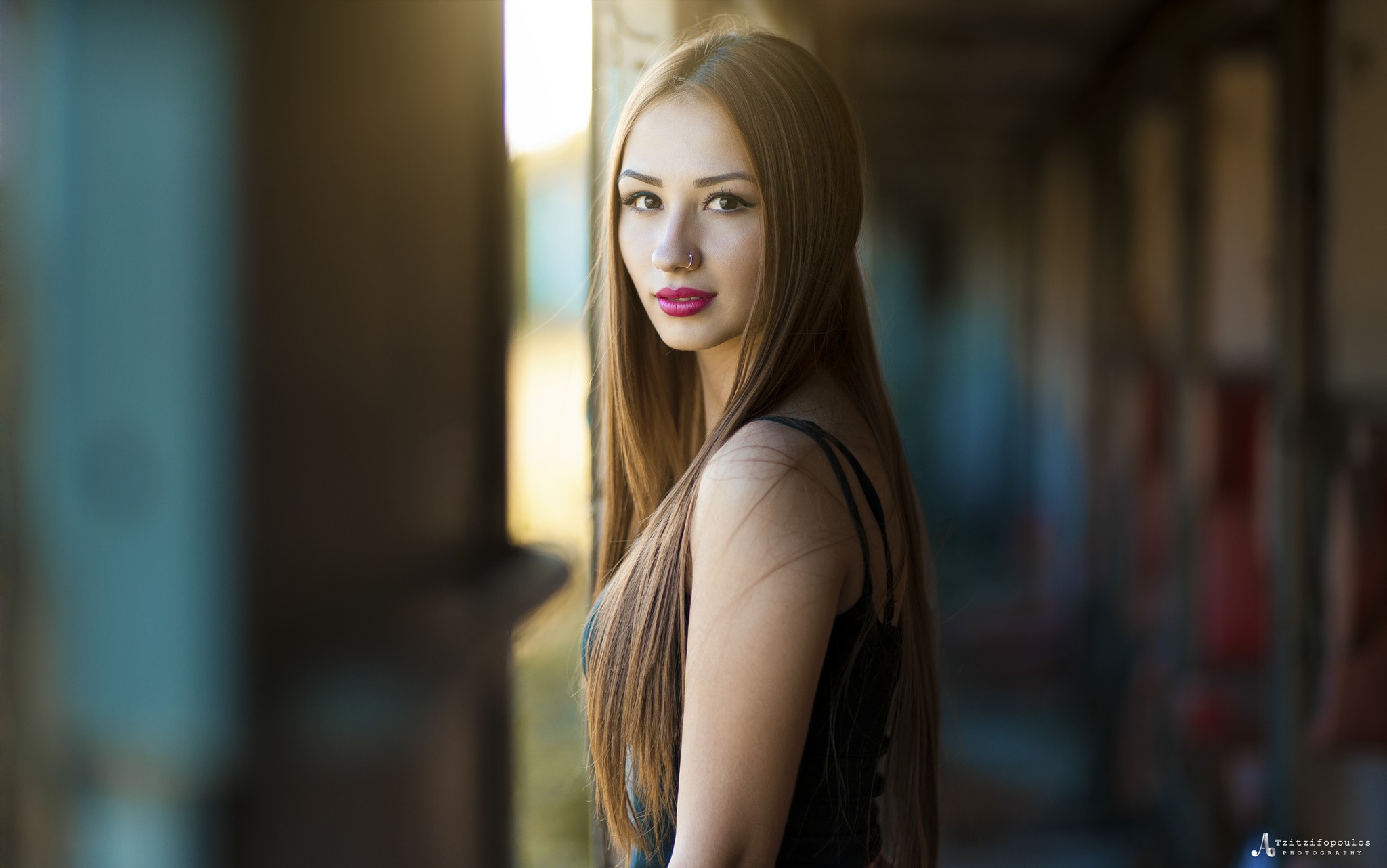Portrait of a young woman with long brown hair HD Wallpaper