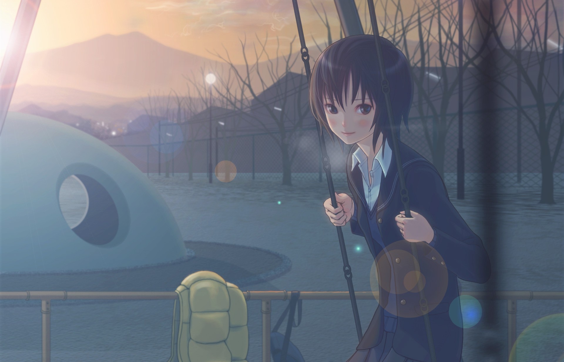 Nanasaki Ai on a swing in Amagami HD Wallpaper