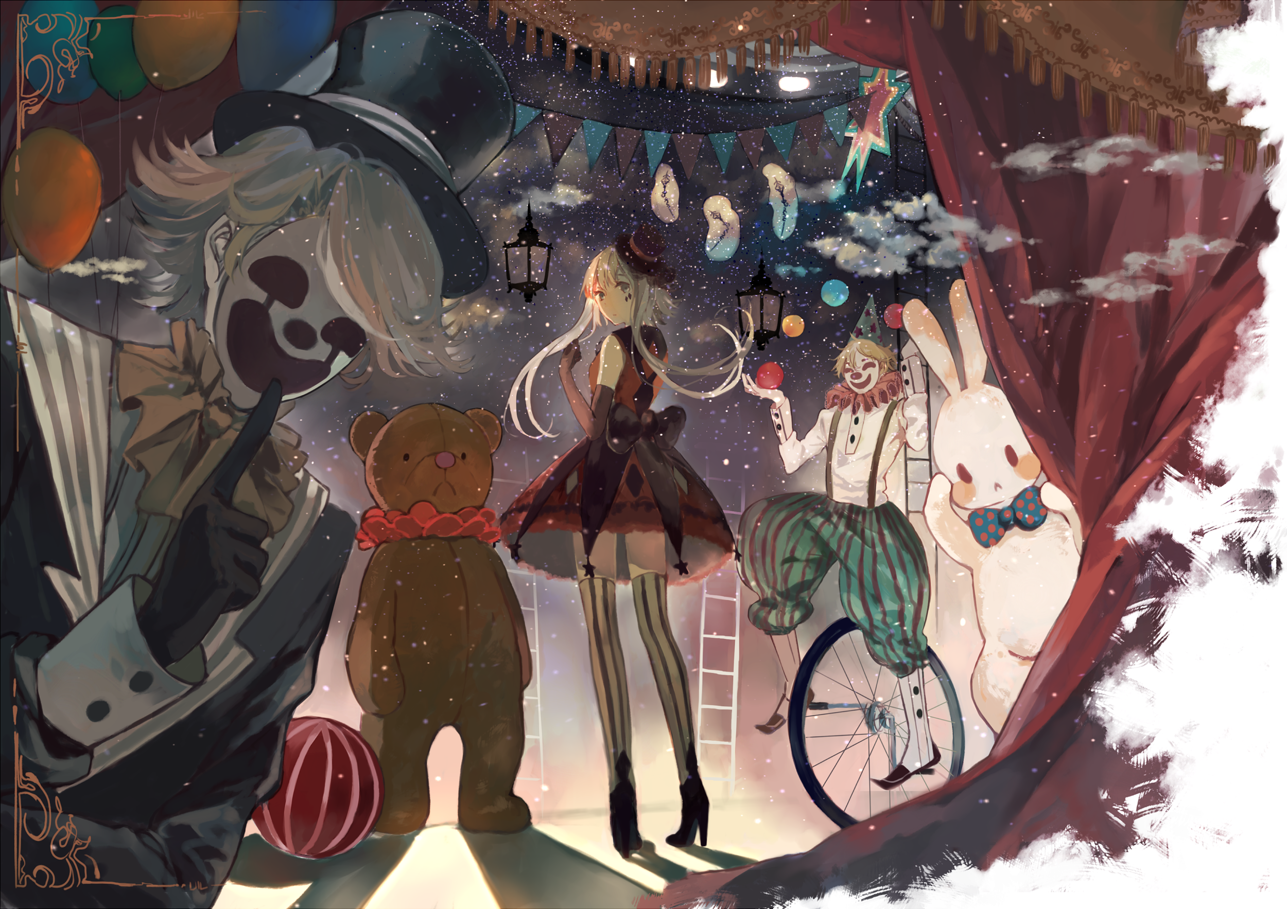Vocaloid, Luo Tianyi, clowns, circus, stars HD Wallpaper