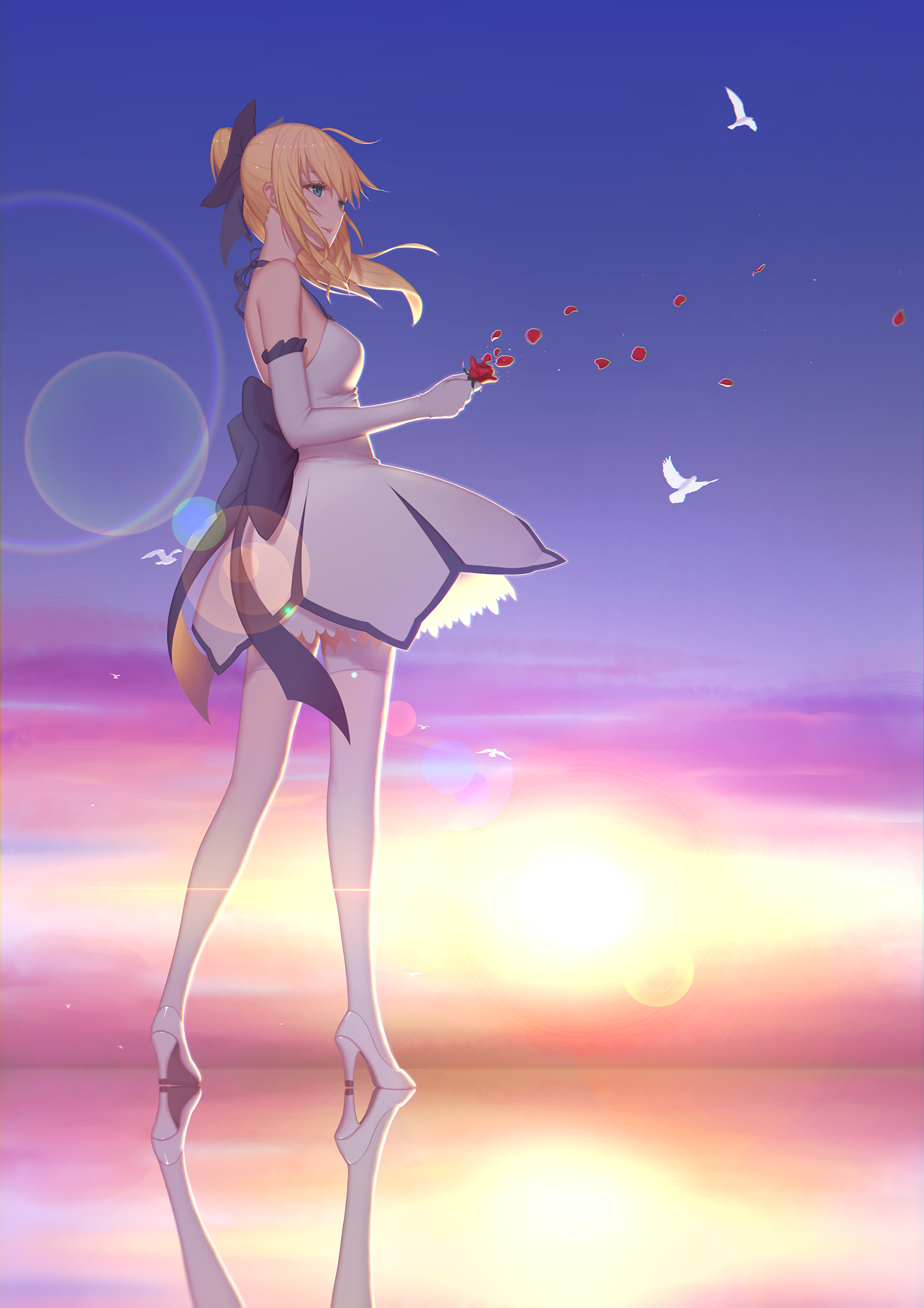Saber Lily with a rose at sunset HD Wallpaper