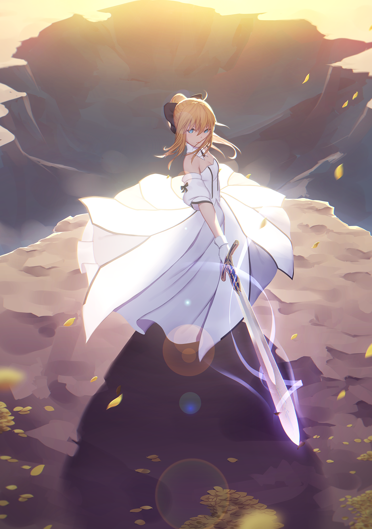 Saber Lily with a sword in a white dress HD Wallpaper
