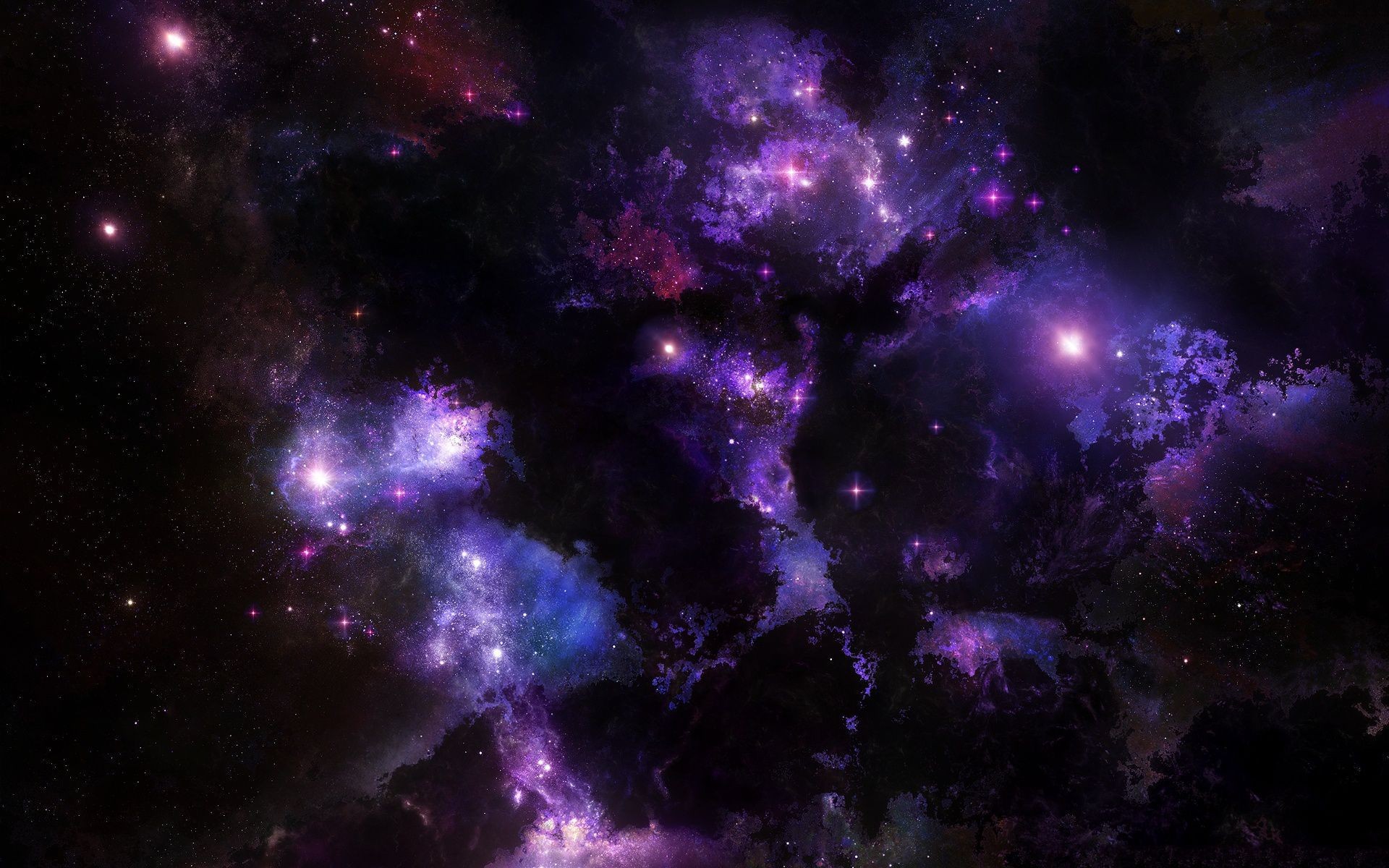 Purple and blue nebula with stars in deep space HD Wallpaper