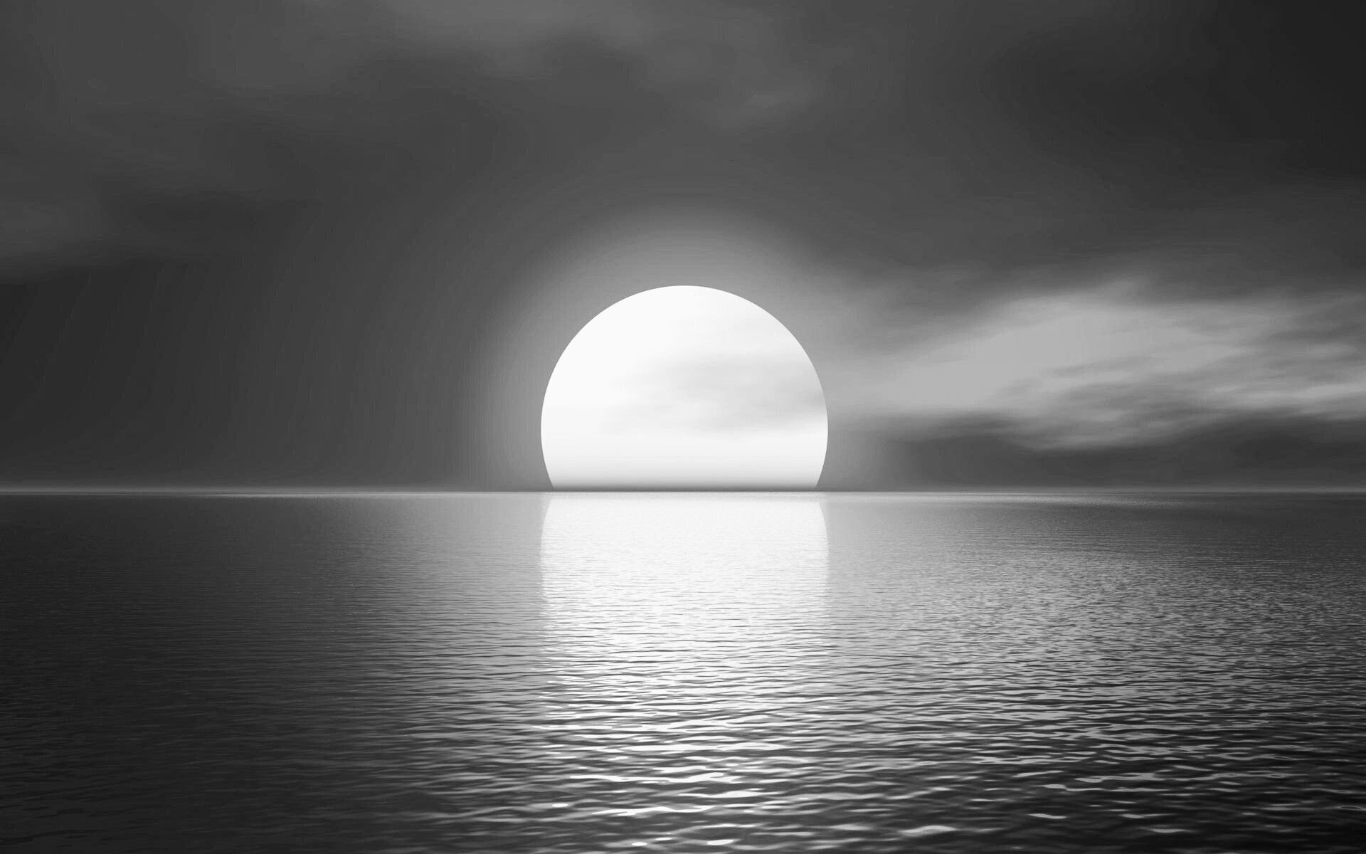 Monochrome sun setting over the ocean HD Wallpaper