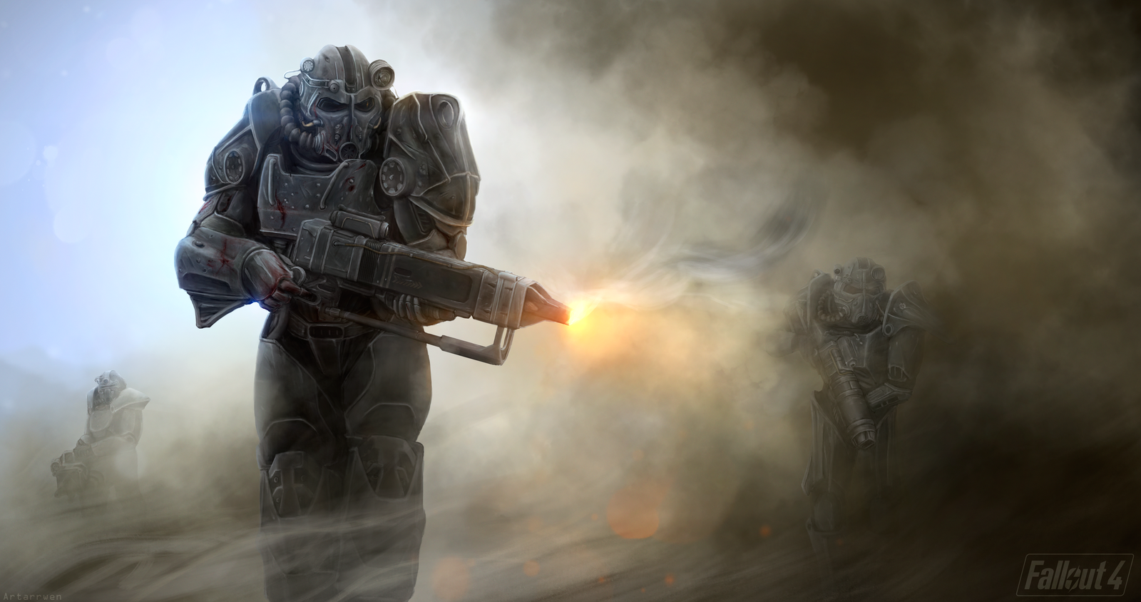 Fallout 4 Power Armor soldiers in a dust storm HD Wallpaper