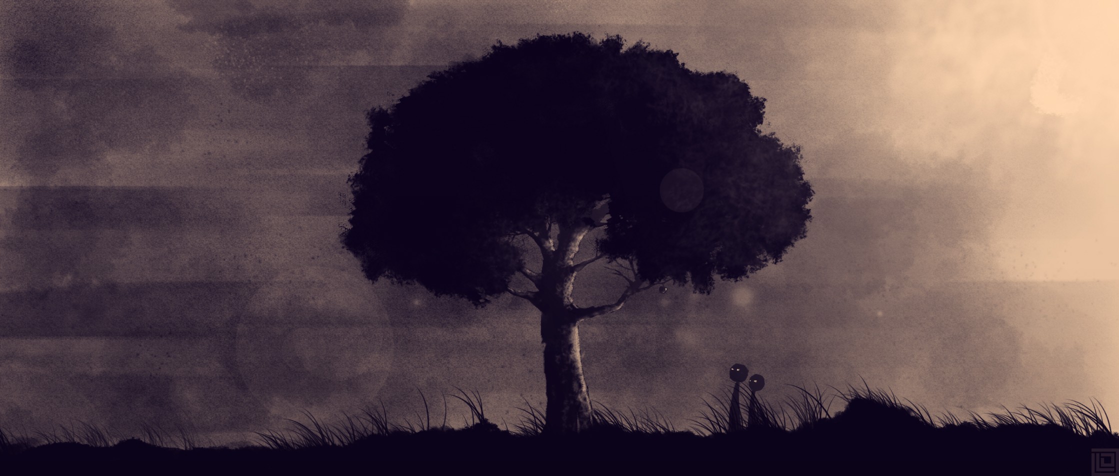 Artwork of a solitary tree in a surreal landscape HD Wallpaper