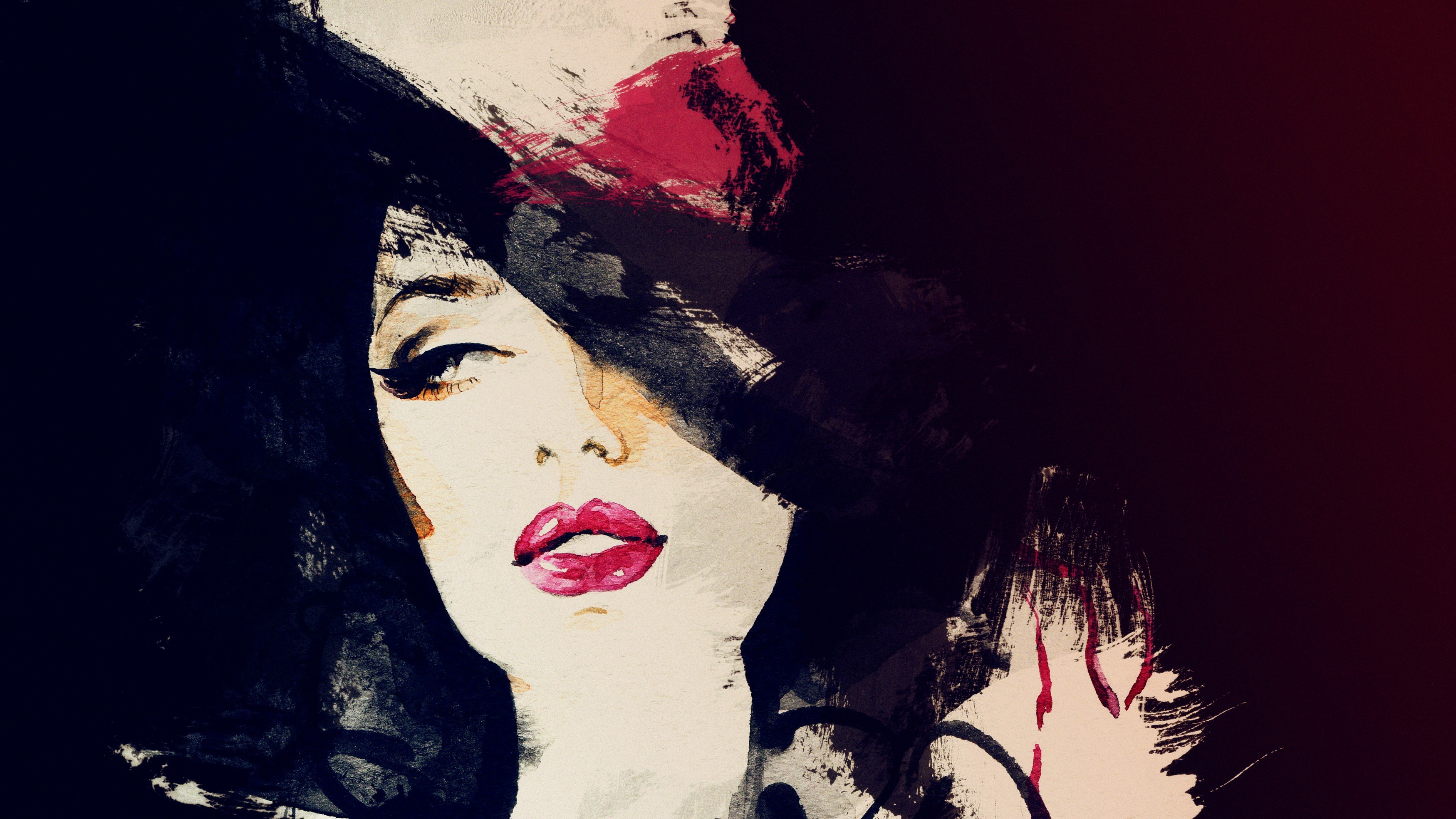 Artwork of a woman with red lipstick HD Wallpaper