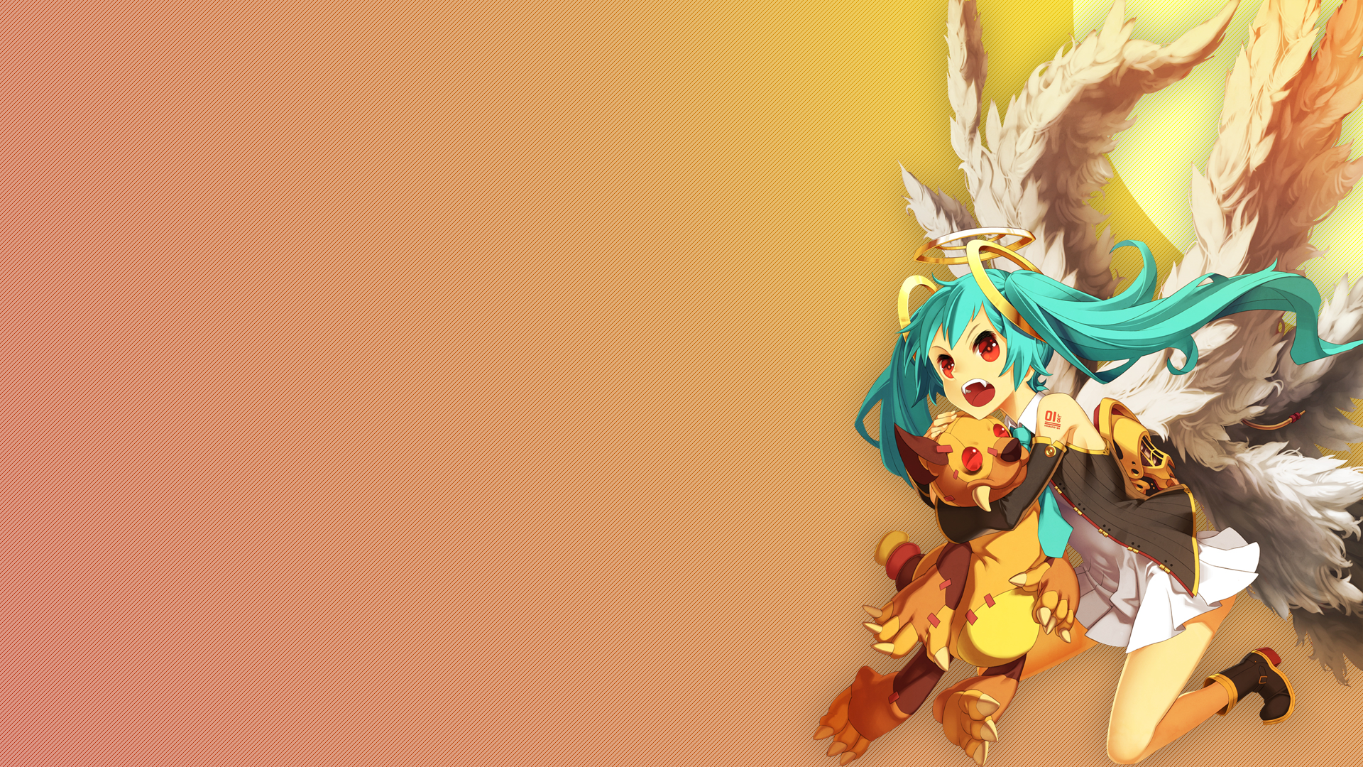 Hatsune Miku with wings and a creature HD Wallpaper