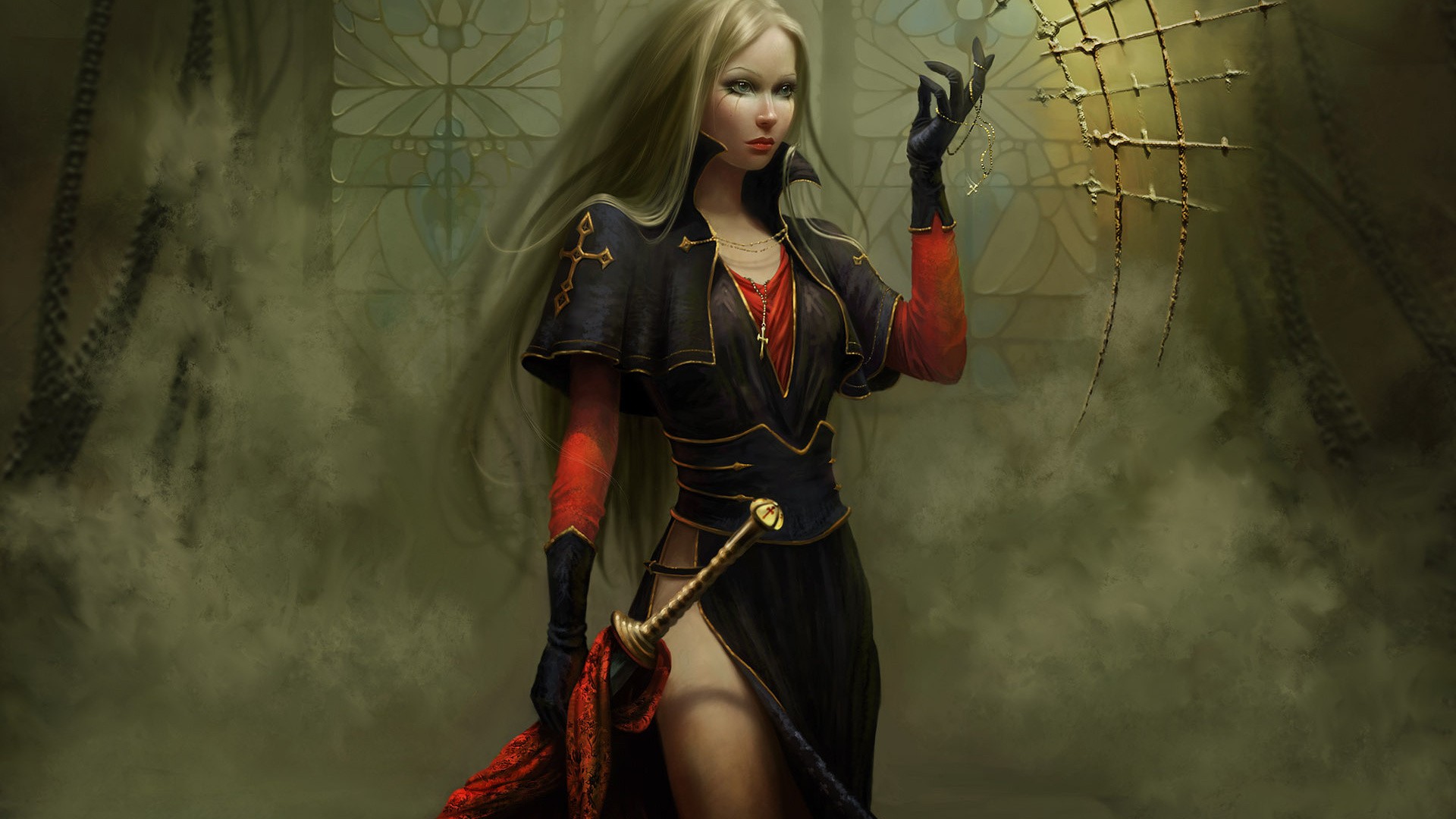 Fantasy warrior woman with blonde hair and sword HD Wallpaper