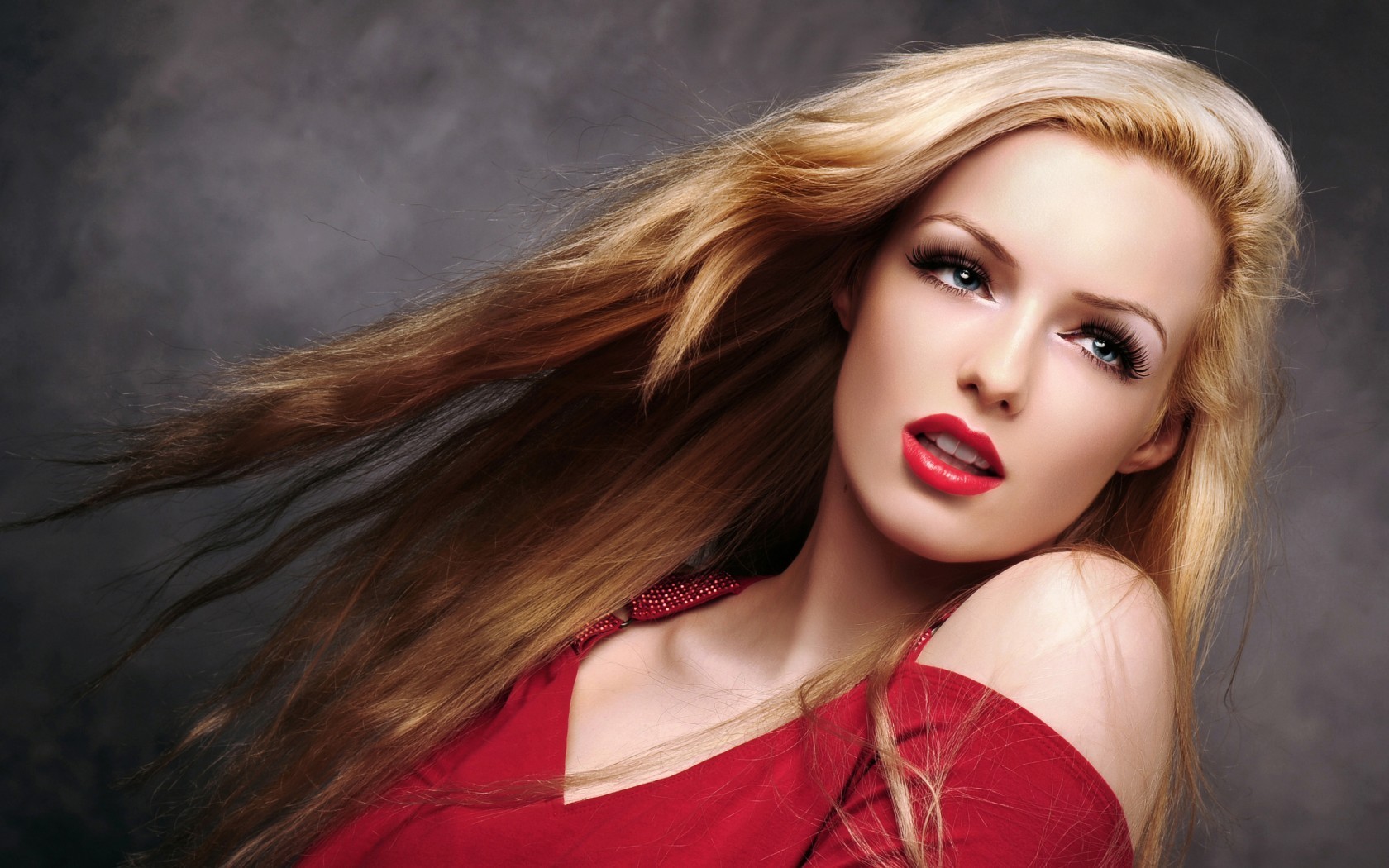 Woman with blonde hair and red dress HD Wallpaper
