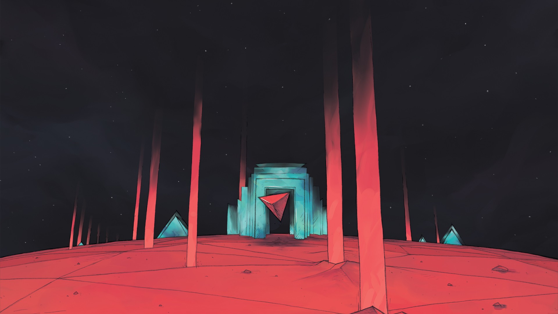 MirrorMoon EP: Sci-fi landscape with geometric structures HD Wallpaper