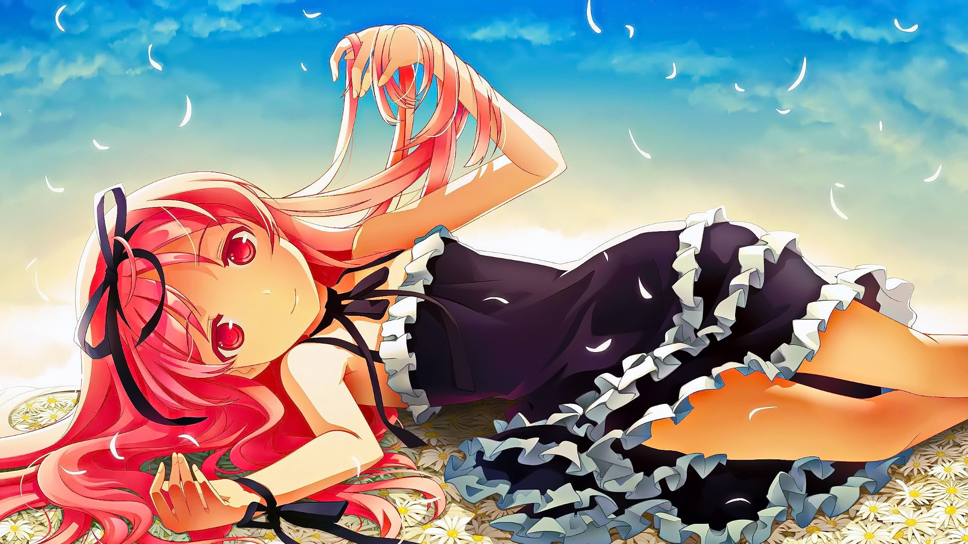 Himemiya Ruri lying in a field of flowers HD Wallpaper