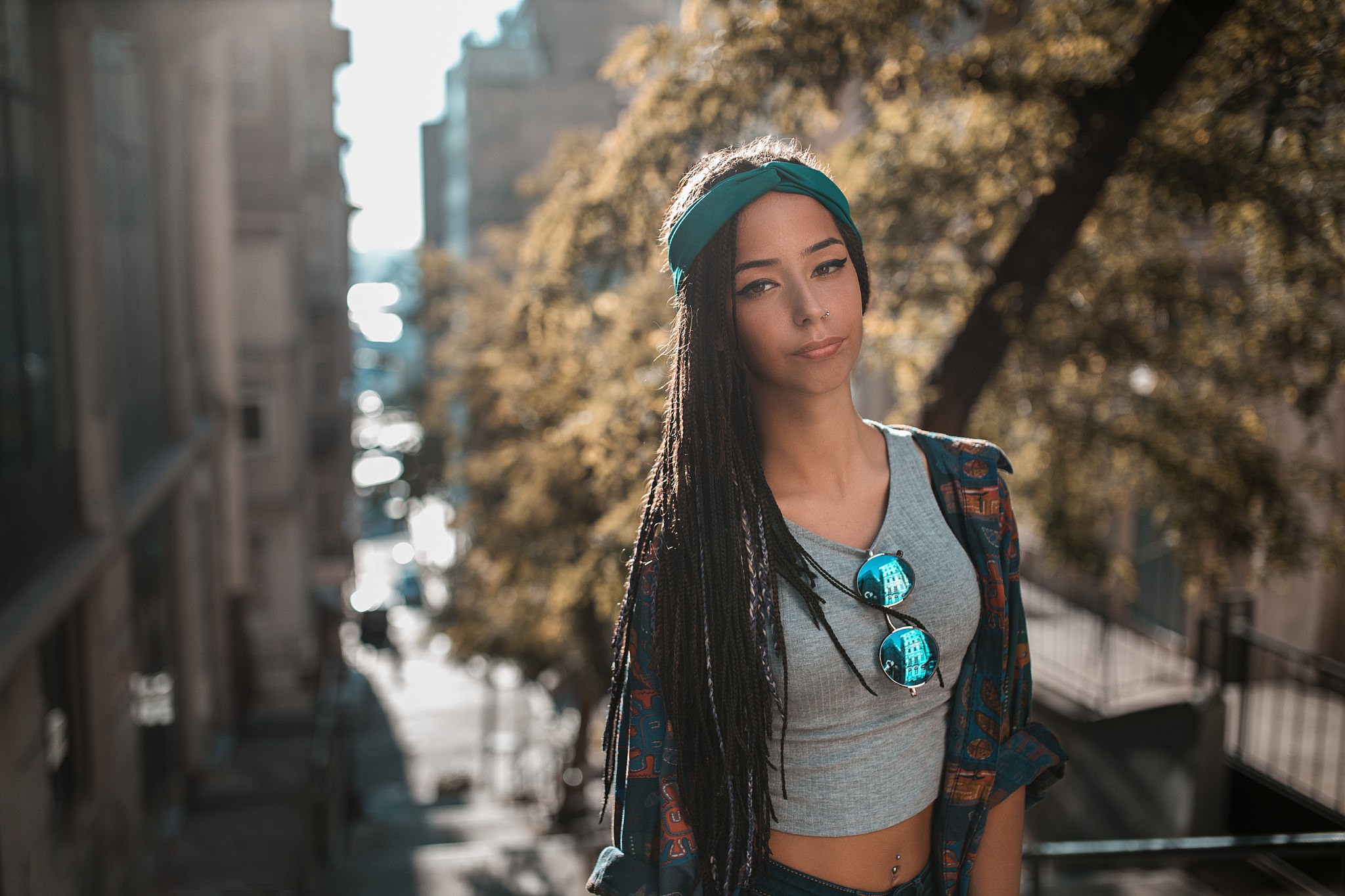 Woman with dreadlocks and sunglasses HD Wallpaper
