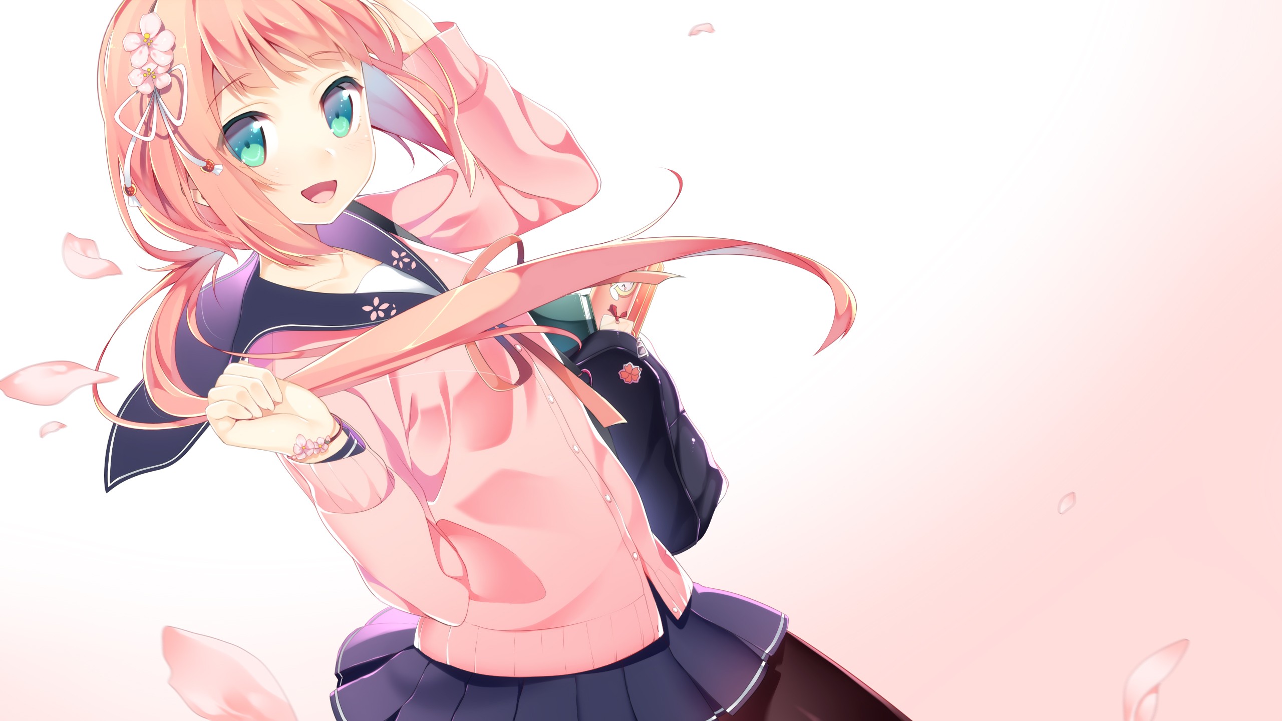 Anime girl with pink hair and school uniform HD Wallpaper