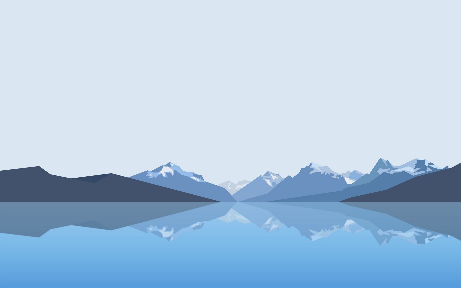 Minimalist mountain range reflected in a calm lake HD Wallpaper