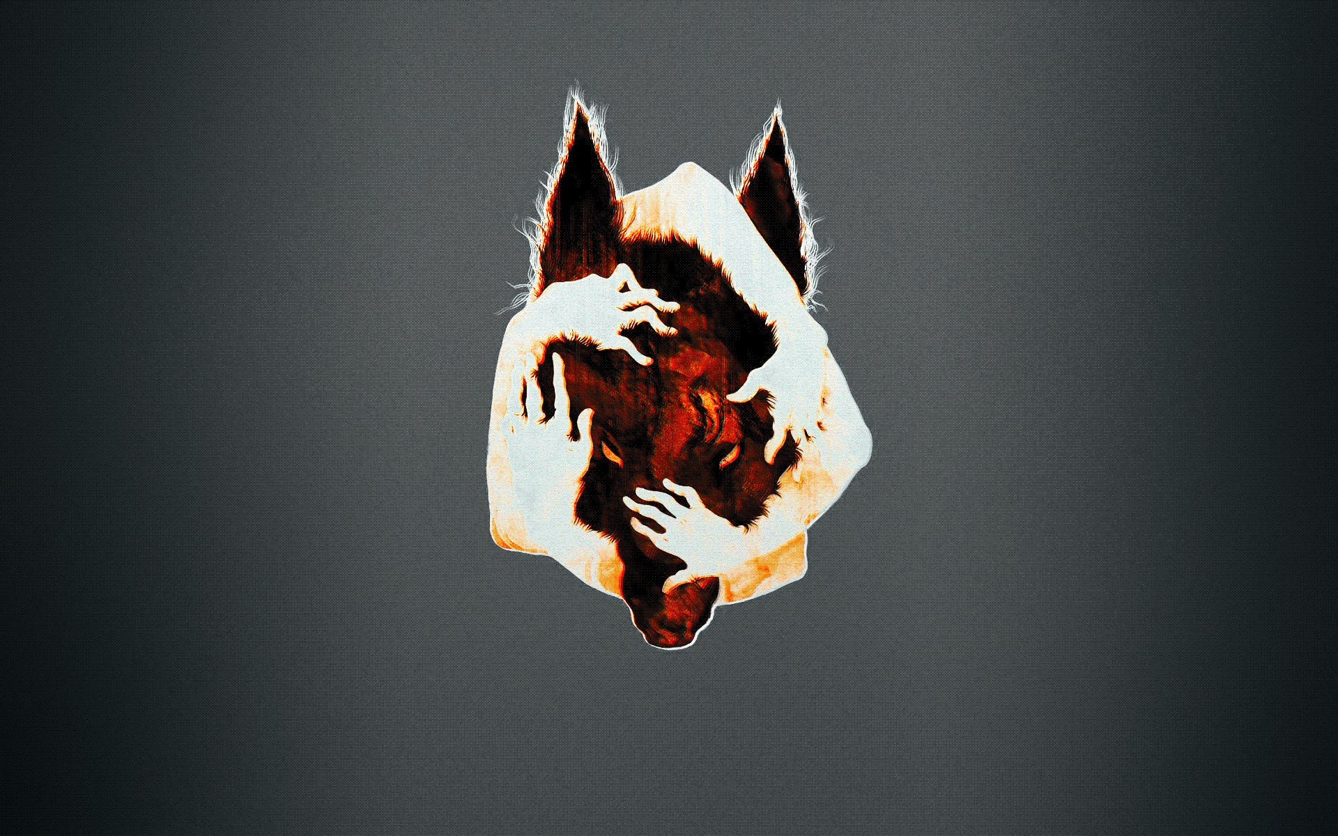 Artwork of a wolf with hands covering its face HD Wallpaper