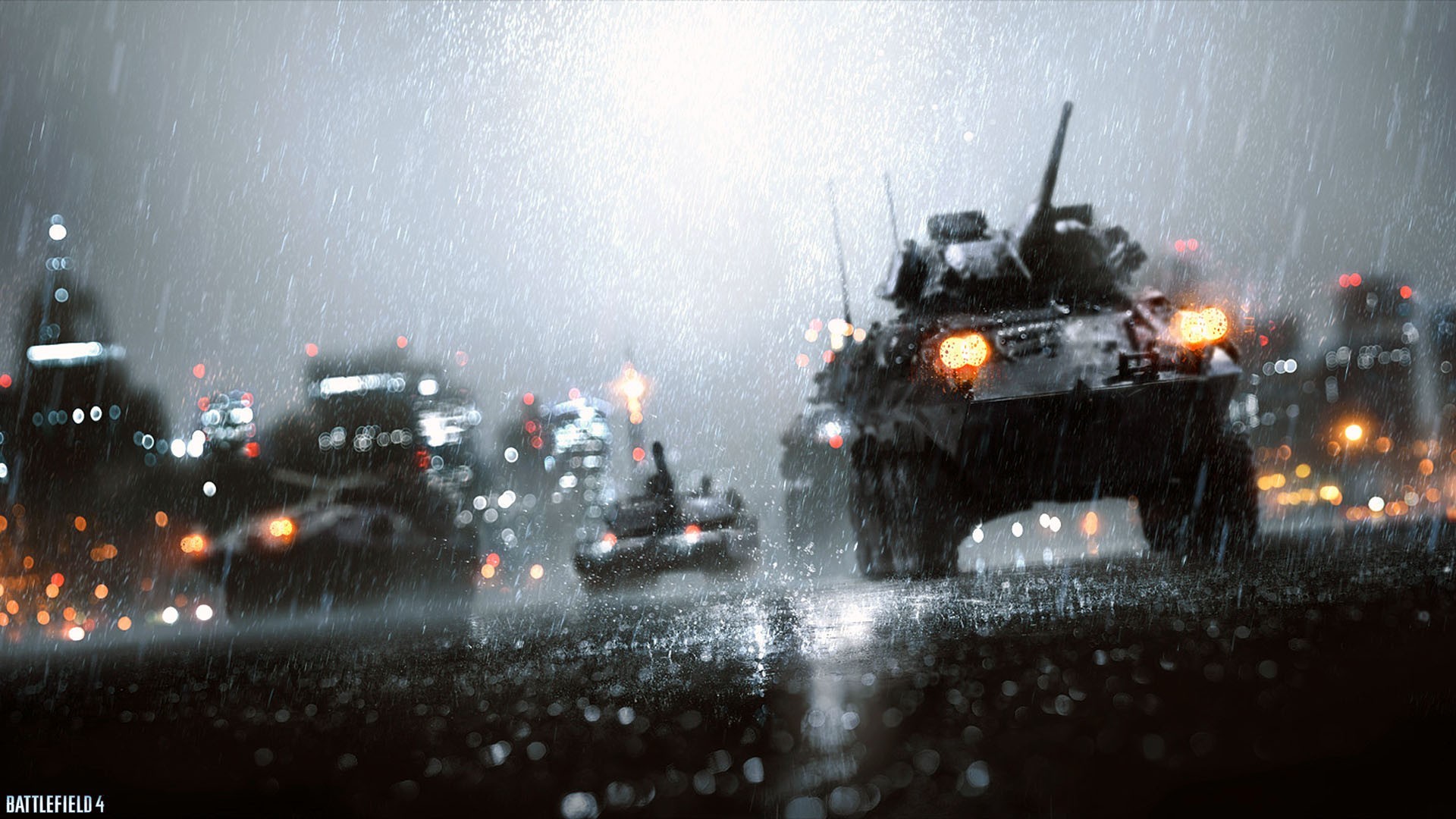 Battlefield 4 tanks in the rain at night HD Wallpaper